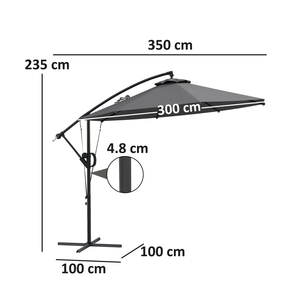Outsunny Outsunny 3(m) Cantilever Banana Parasol with Cover Wind Strap UPF50+ - Parasol
