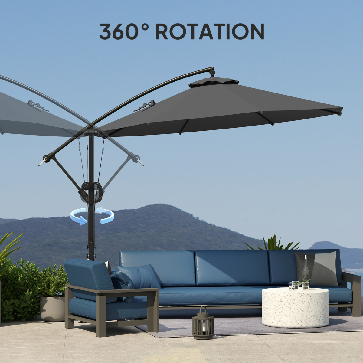 Outsunny Outsunny 3(m) Cantilever Banana Parasol with Cover Wind Strap UPF50+ - Parasol