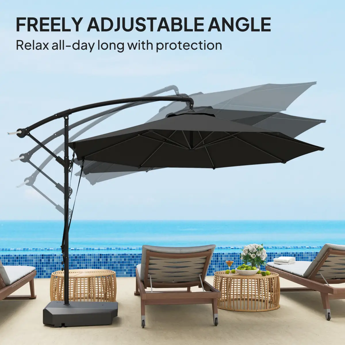 Outsunny Outsunny Garden Cantilever Parasol with Cover Weighted Base Wind Strap - Parasol