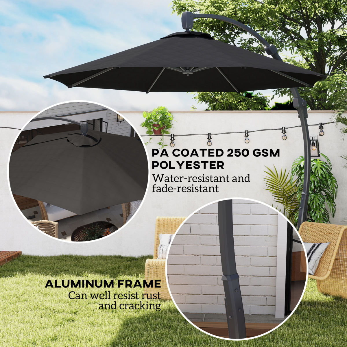 Outsunny Outsunny 3(m) Garden Cantilever Parasol with Crank Aluminium Frame - Parasol