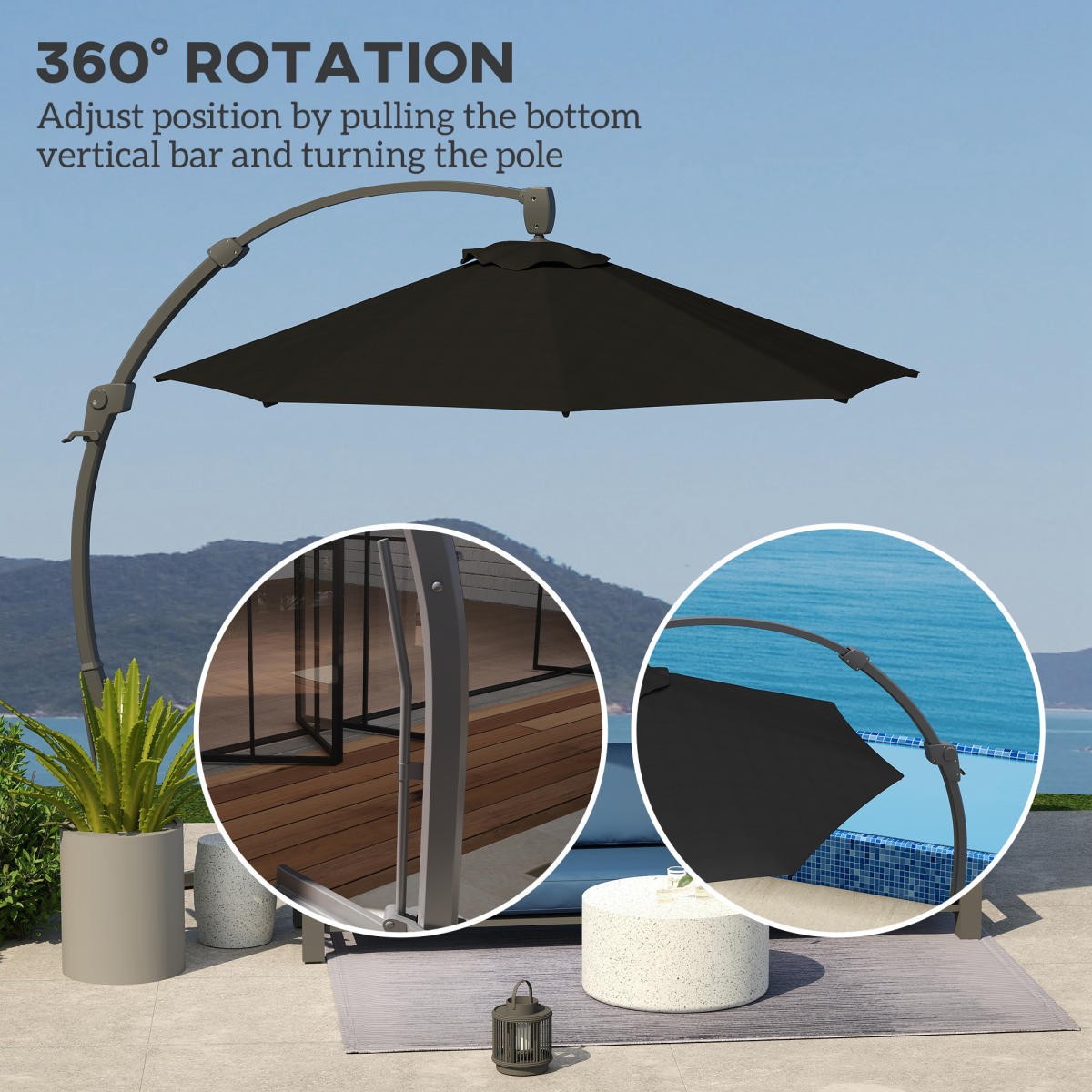 Outsunny Outsunny 3(m) Garden Cantilever Parasol with Crank Aluminium Frame - Parasol