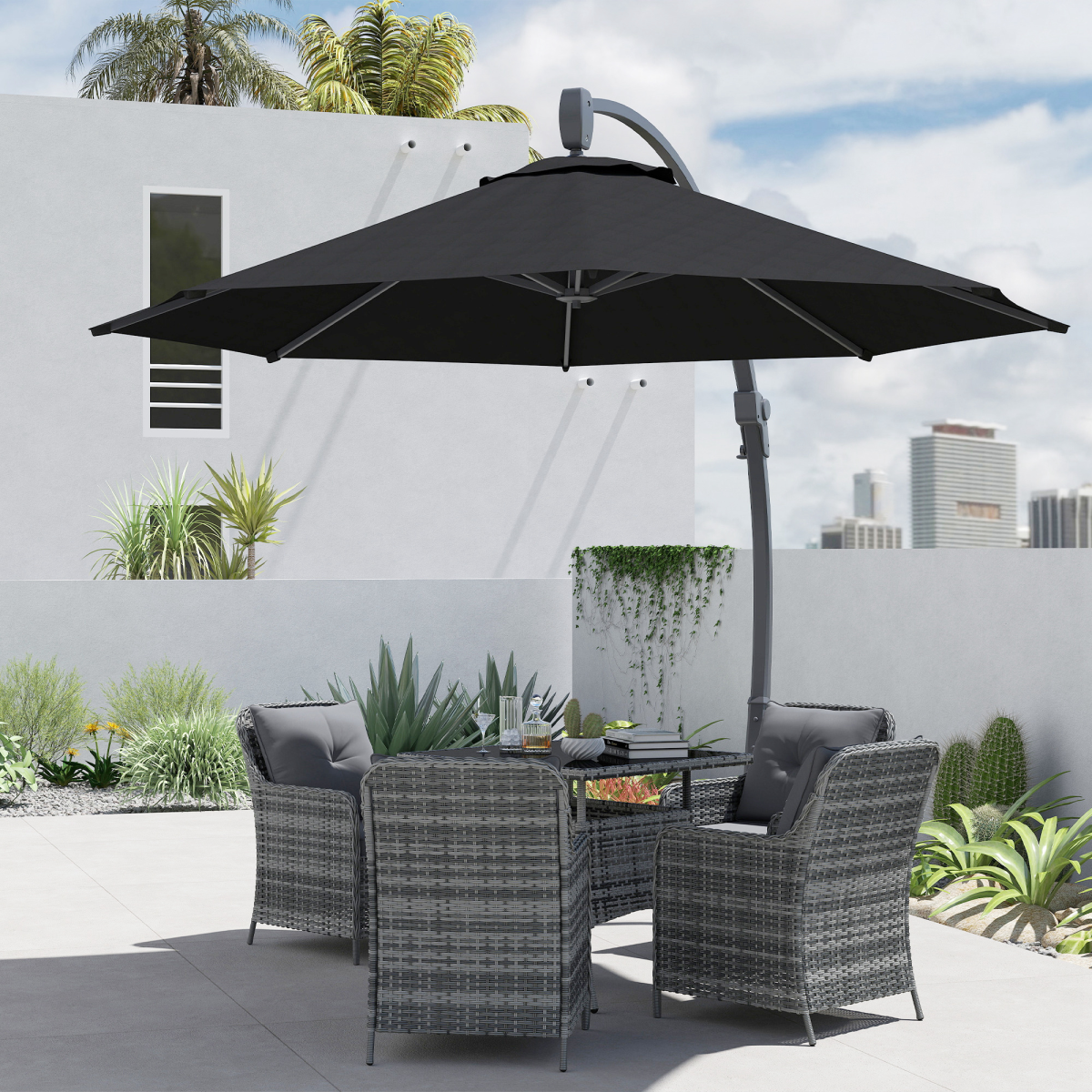 Outsunny Outsunny 3(m) Garden Cantilever Parasol with Crank Aluminium Frame - Parasol