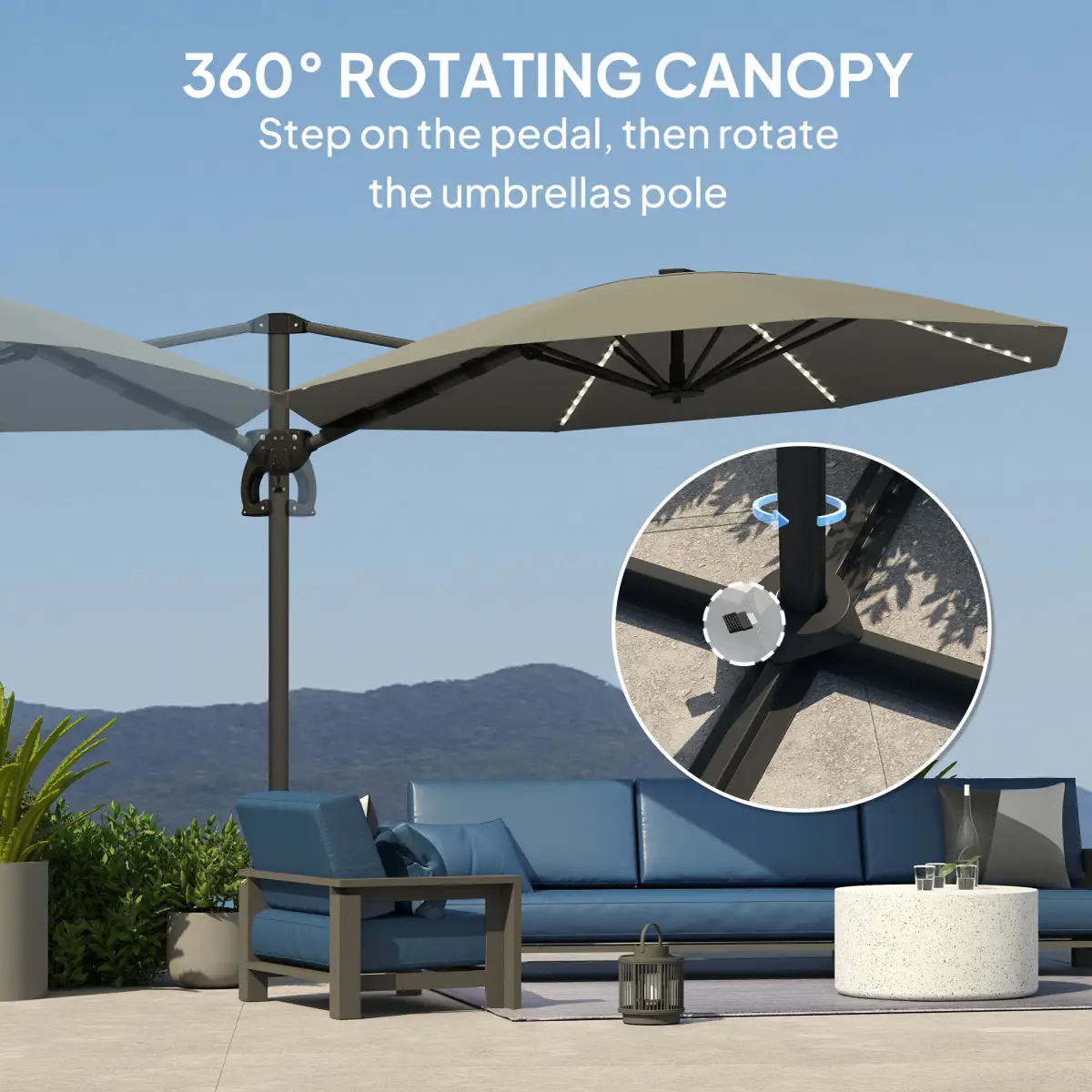 Outsunny Outsunny 3(m) Garden Parasol w/ Lights, Crank Handle & Cross Base - Parasol