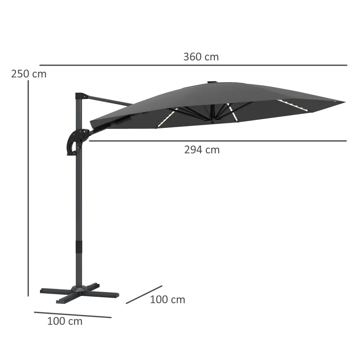 Outsunny Outsunny 3(m) Garden Parasol w/ Lights, Crank Handle & Cross Base - Parasol