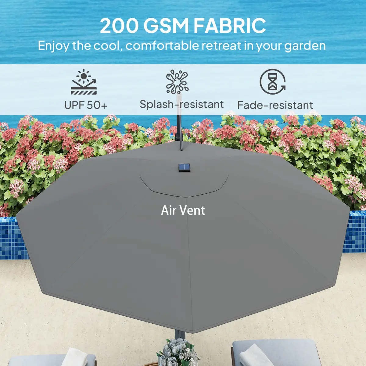 Outsunny Outsunny 3(m) Garden Parasol w/ Lights, Crank Handle & Cross Base - Parasol