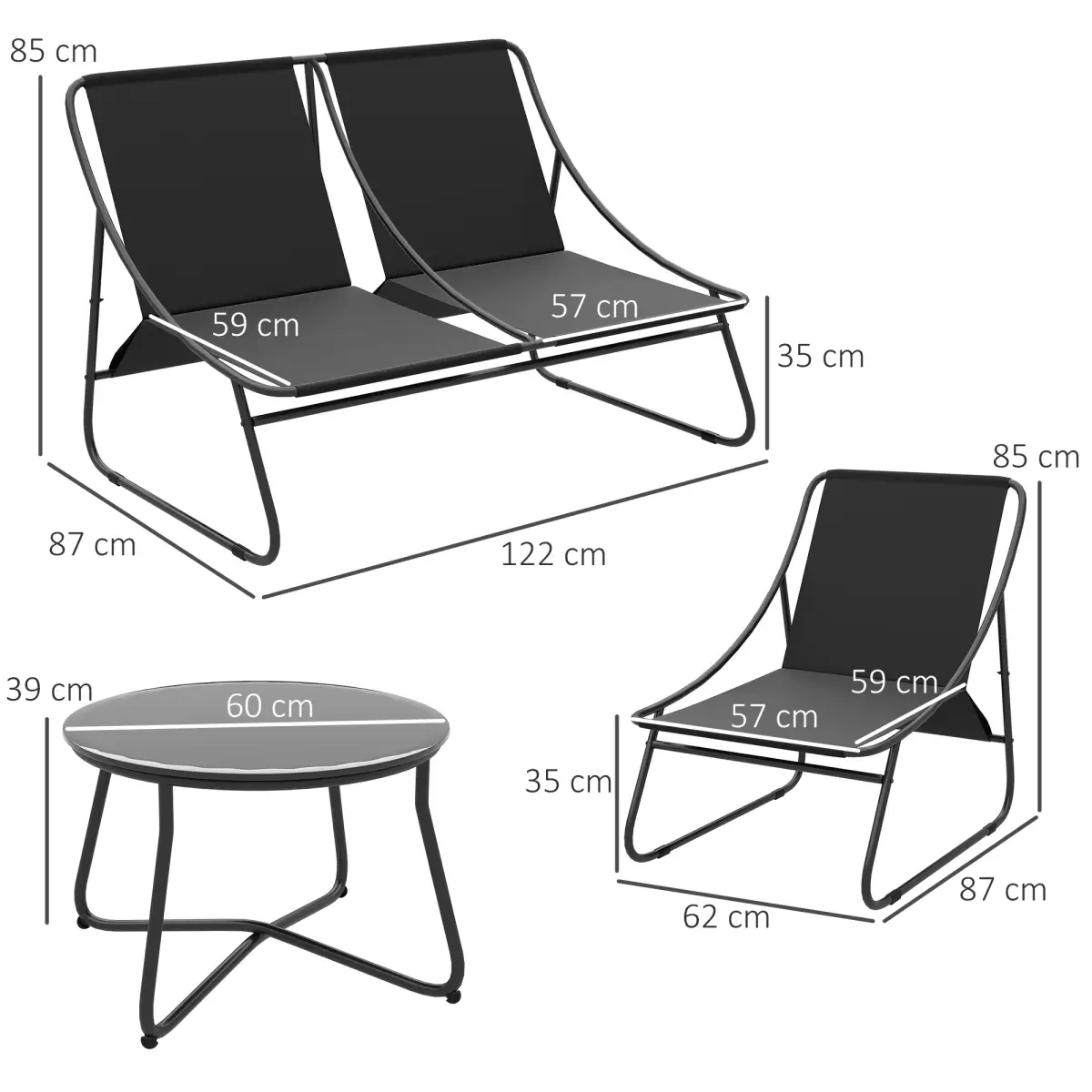 Outsunny Luxurious Grey Outdoor Sofa Set with Comfort & Style for Four People - Garden Sofa Sets