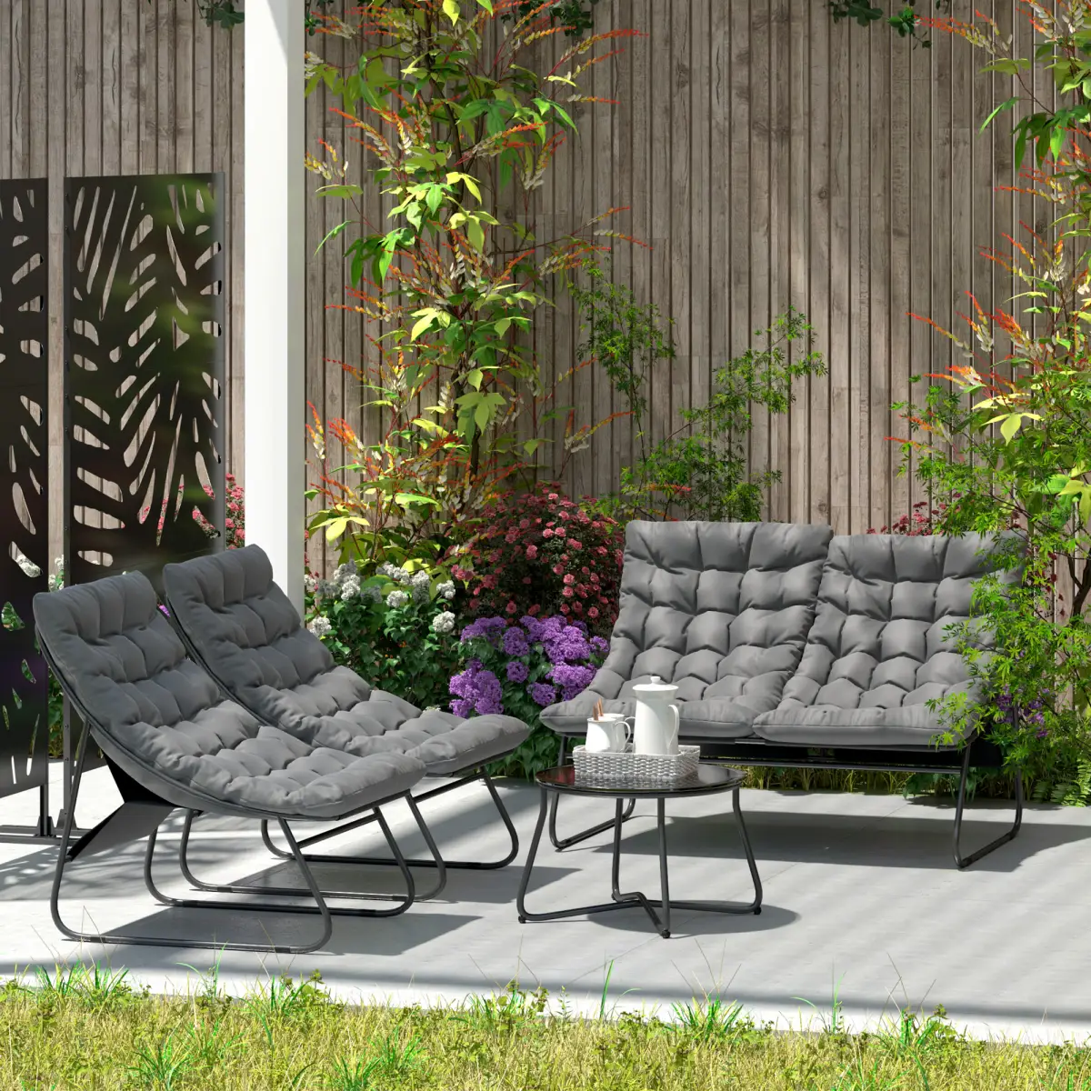 Outsunny Luxurious Grey Outdoor Sofa Set with Comfort & Style for Four People - Garden Sofa Sets
