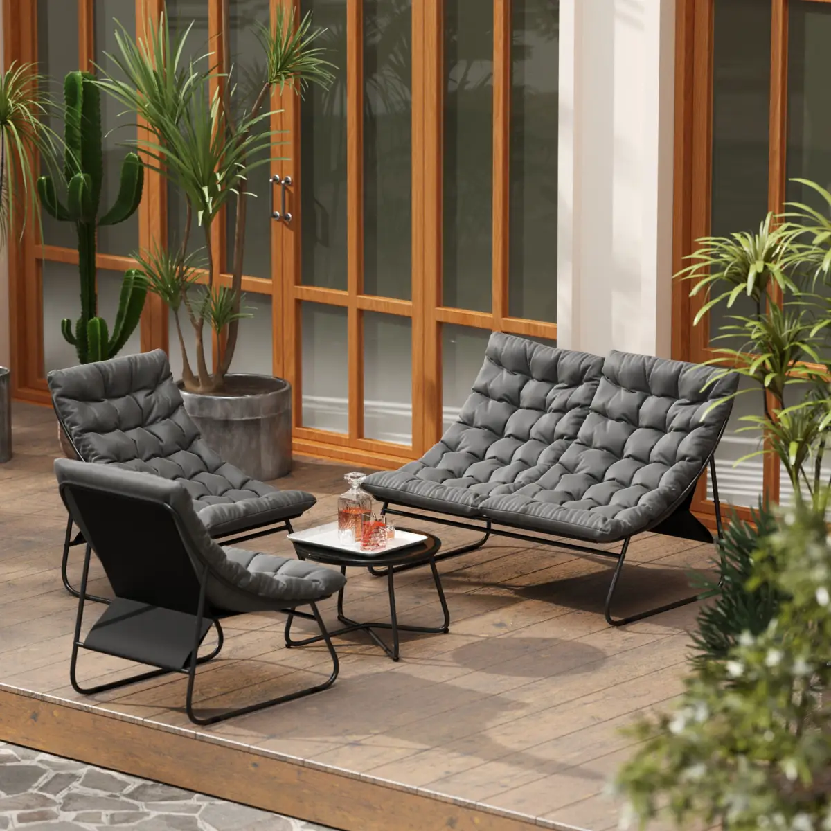 Outsunny Luxurious Grey Outdoor Sofa Set with Comfort & Style for Four People - Garden Sofa Sets