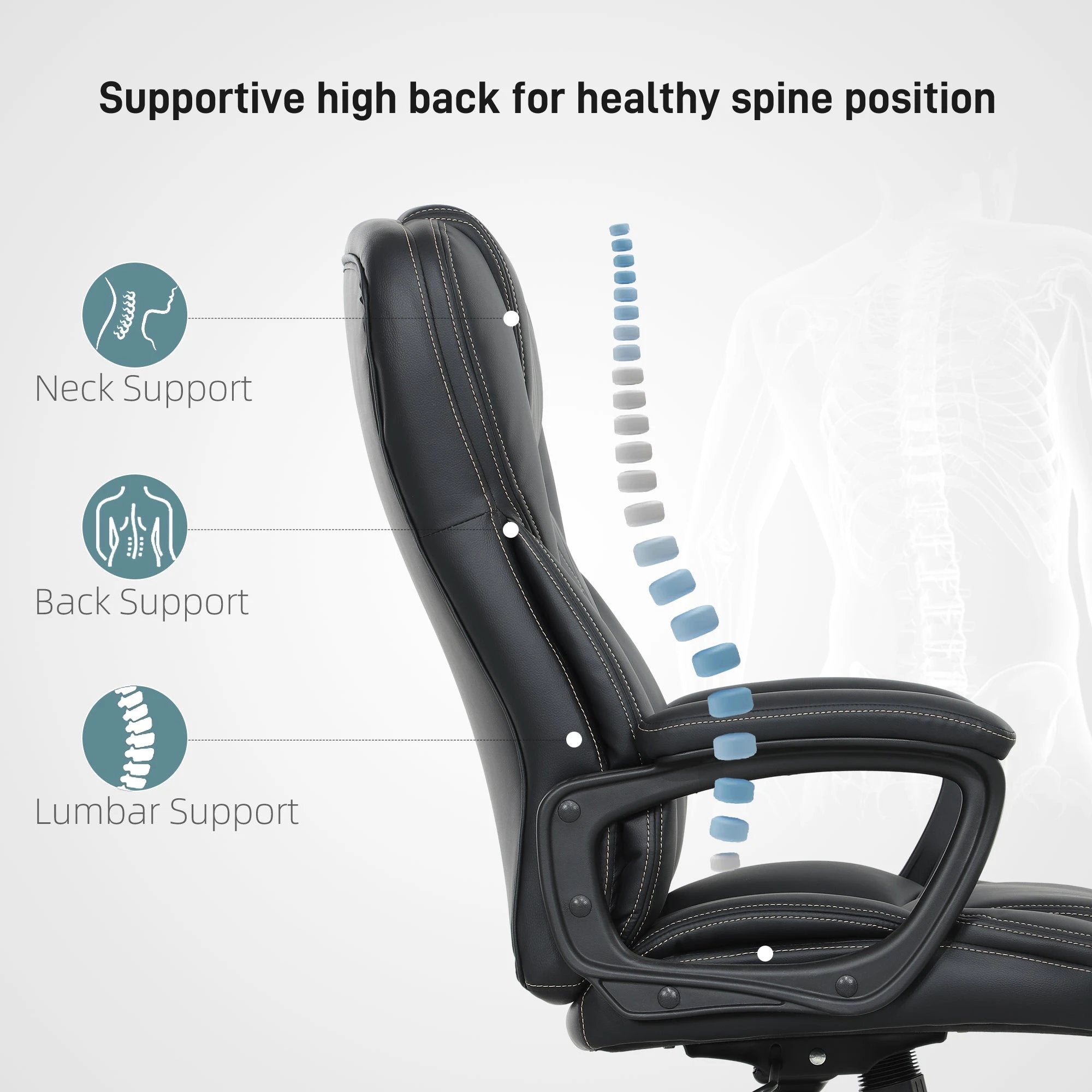 HOMCOM Executive Chair 45 to 55 Cm Seat Height Arm Height Adjustable For Home Office - Office Chair