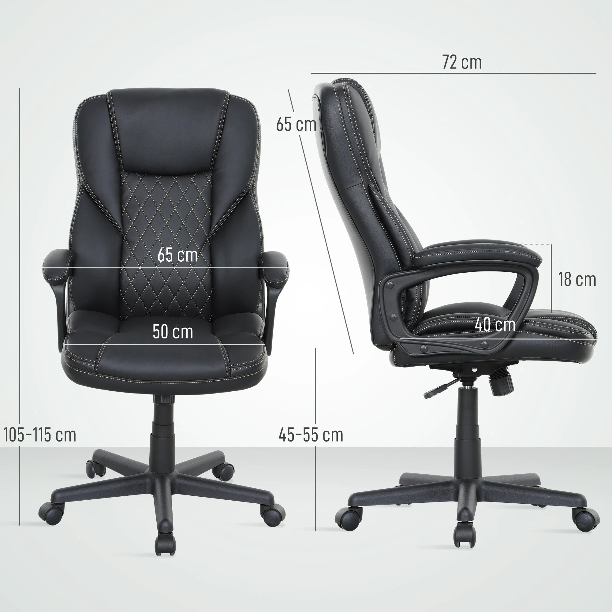 HOMCOM Executive Chair 45 to 55 Cm Seat Height Arm Height Adjustable For Home Office - Office Chair