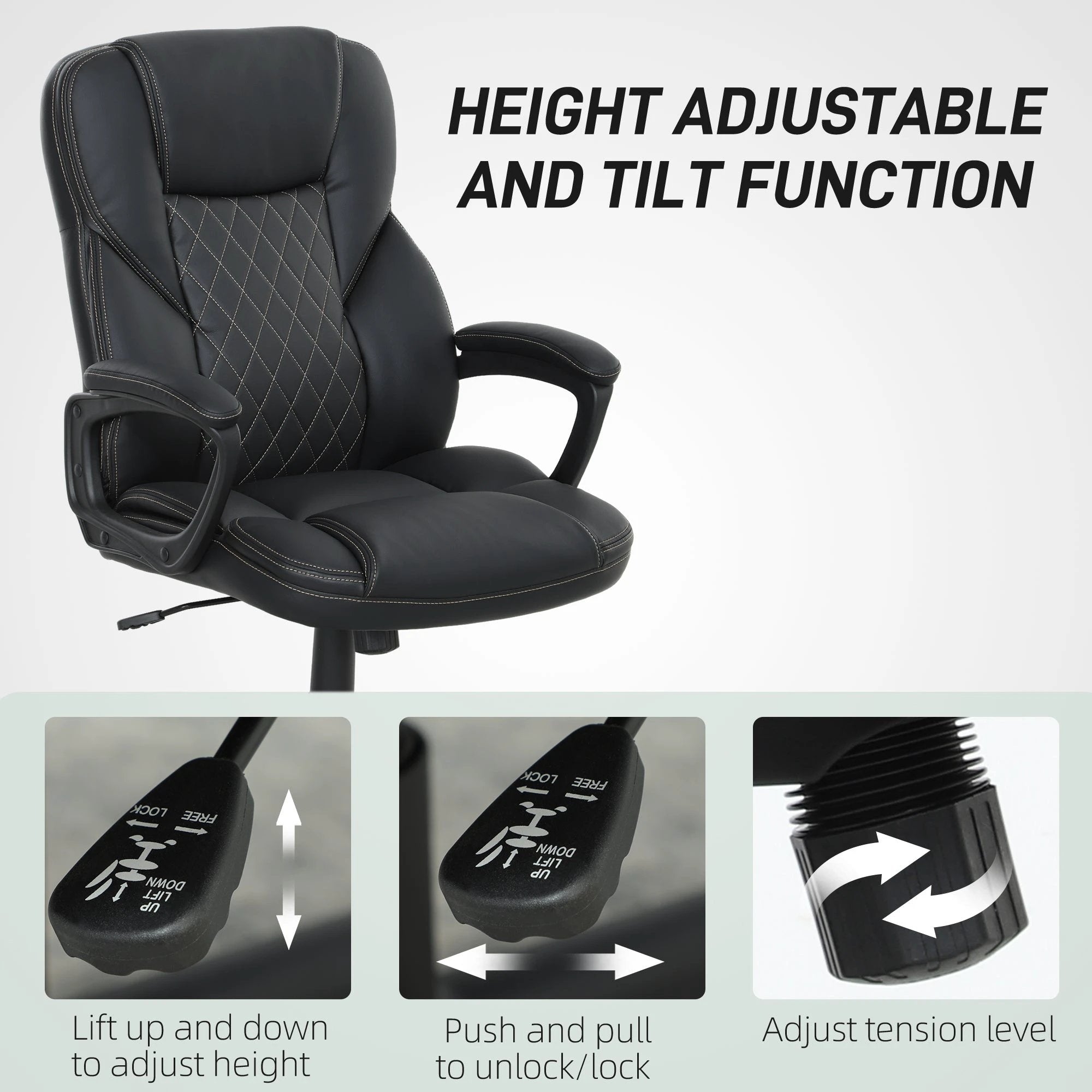 HOMCOM Executive Chair 45 to 55 Cm Seat Height Arm Height Adjustable For Home Office - Office Chair