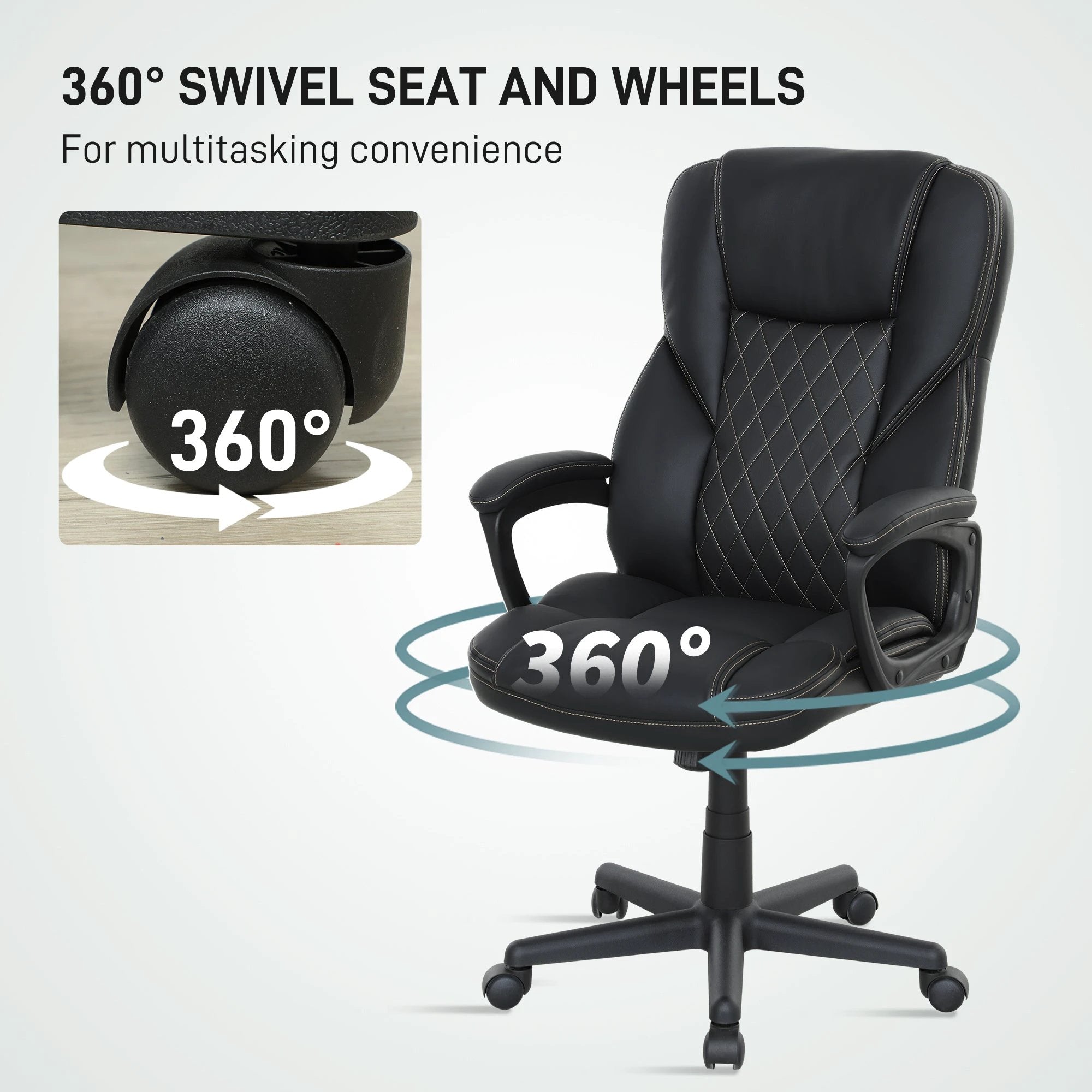 HOMCOM Executive Chair 45 to 55 Cm Seat Height Arm Height Adjustable For Home Office - Office Chair