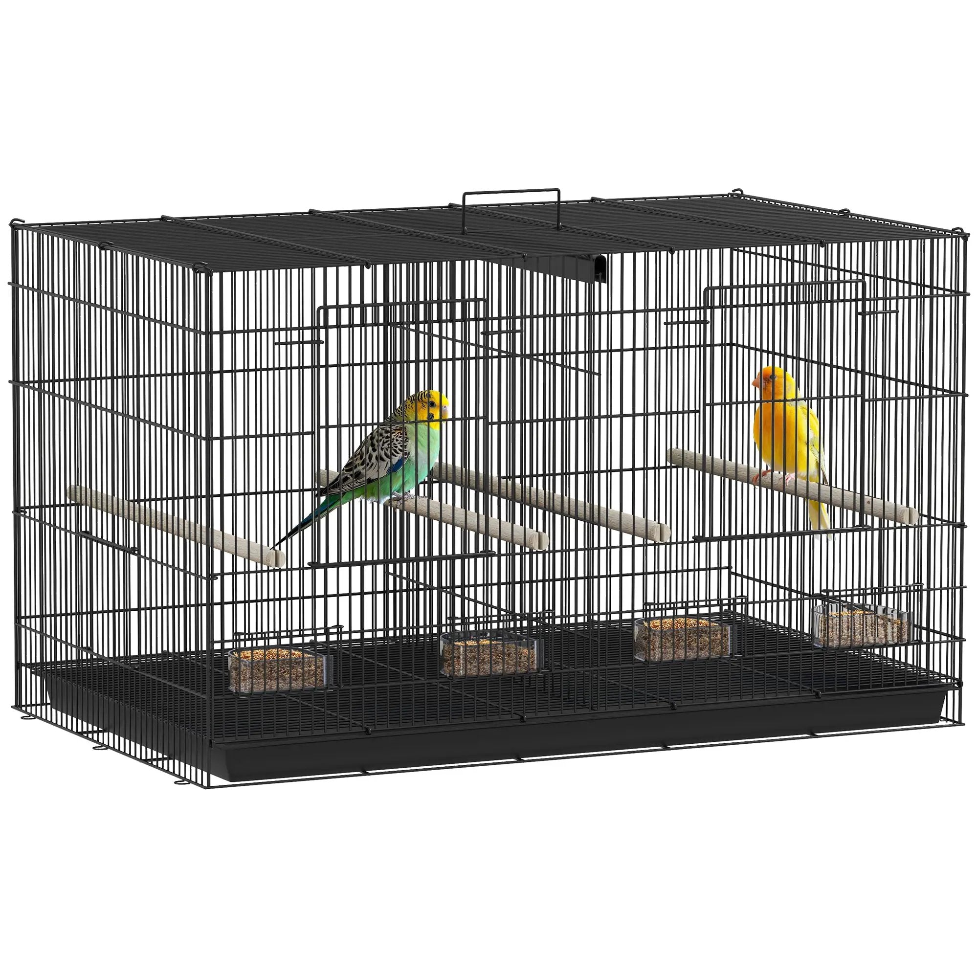 PawHut PawHut Bird Cage with Divider, 4 Wooden Perches, Slide Out Tray, Black - Bird Cage