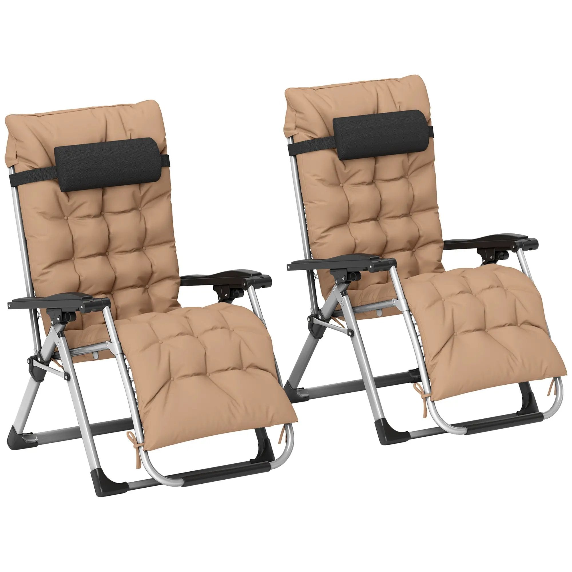 Outsunny Outsunny 2 PCS Reclining Zero Gravity Chair Folding Lounger Cushion Khaki - Sun Lounger