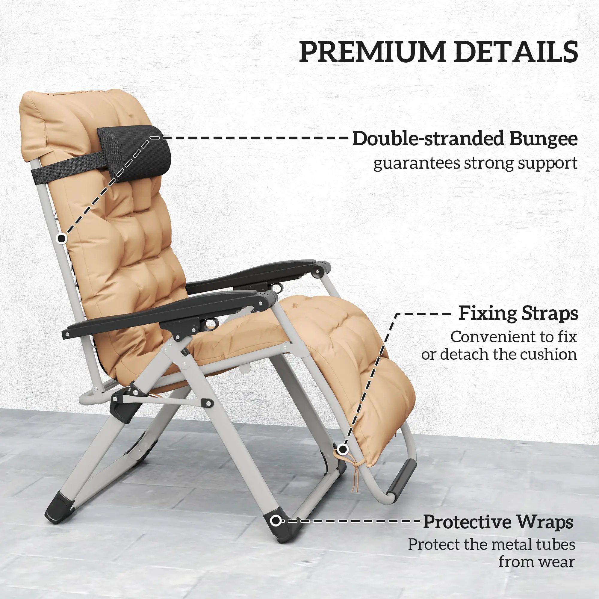Outsunny Outsunny 2 PCS Reclining Zero Gravity Chair Folding Lounger Cushion Khaki - Sun Lounger