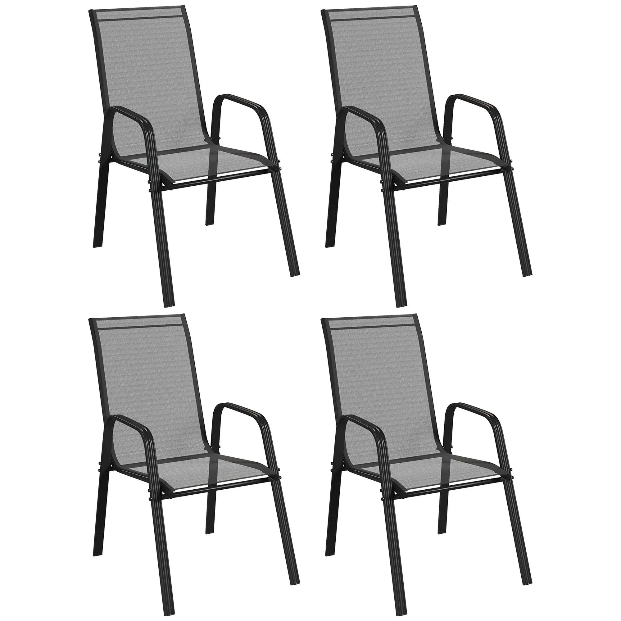 Outsunny Outsunny Set of 4 Garden Dining Chair Set Outdoor w/ High Back Armrest Black - Garden Chairs