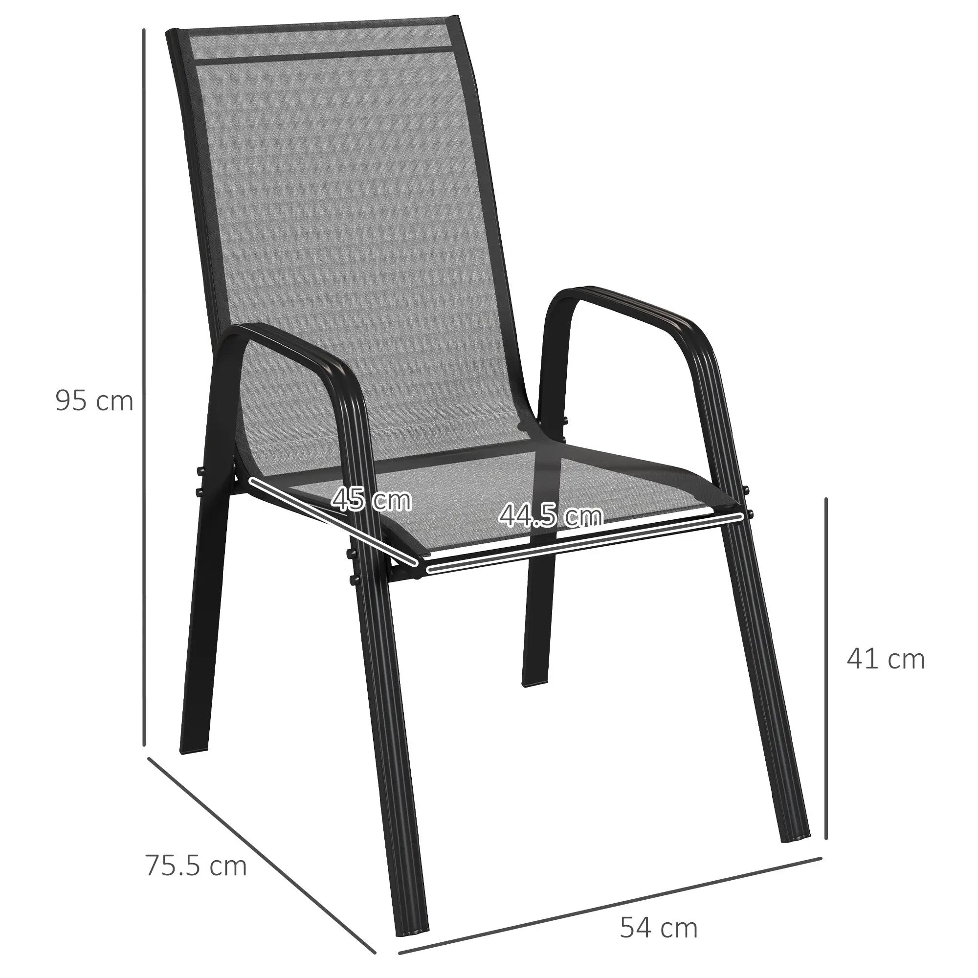 Outsunny Outsunny Set of 4 Garden Dining Chair Set Outdoor w/ High Back Armrest Black - Garden Chairs