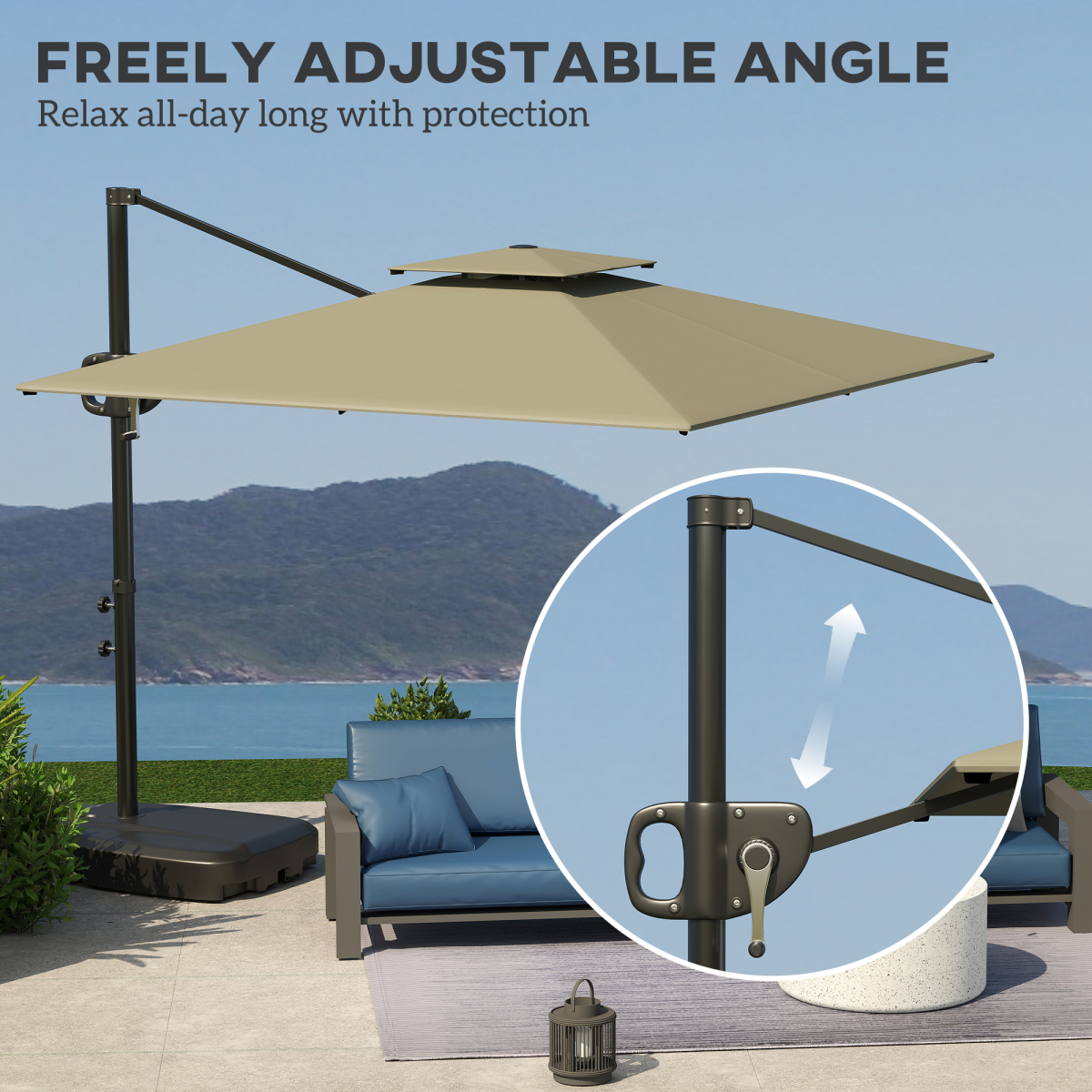 Outsunny Premium Dark Grey Garden Parasol - UV Protection & Stability - 268 cm - Parasol