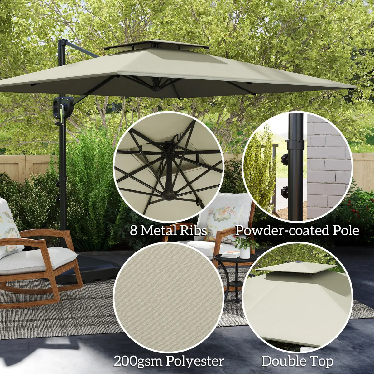 Outsunny Premium Dark Grey Garden Parasol - UV Protection & Stability - 268 cm - Parasol