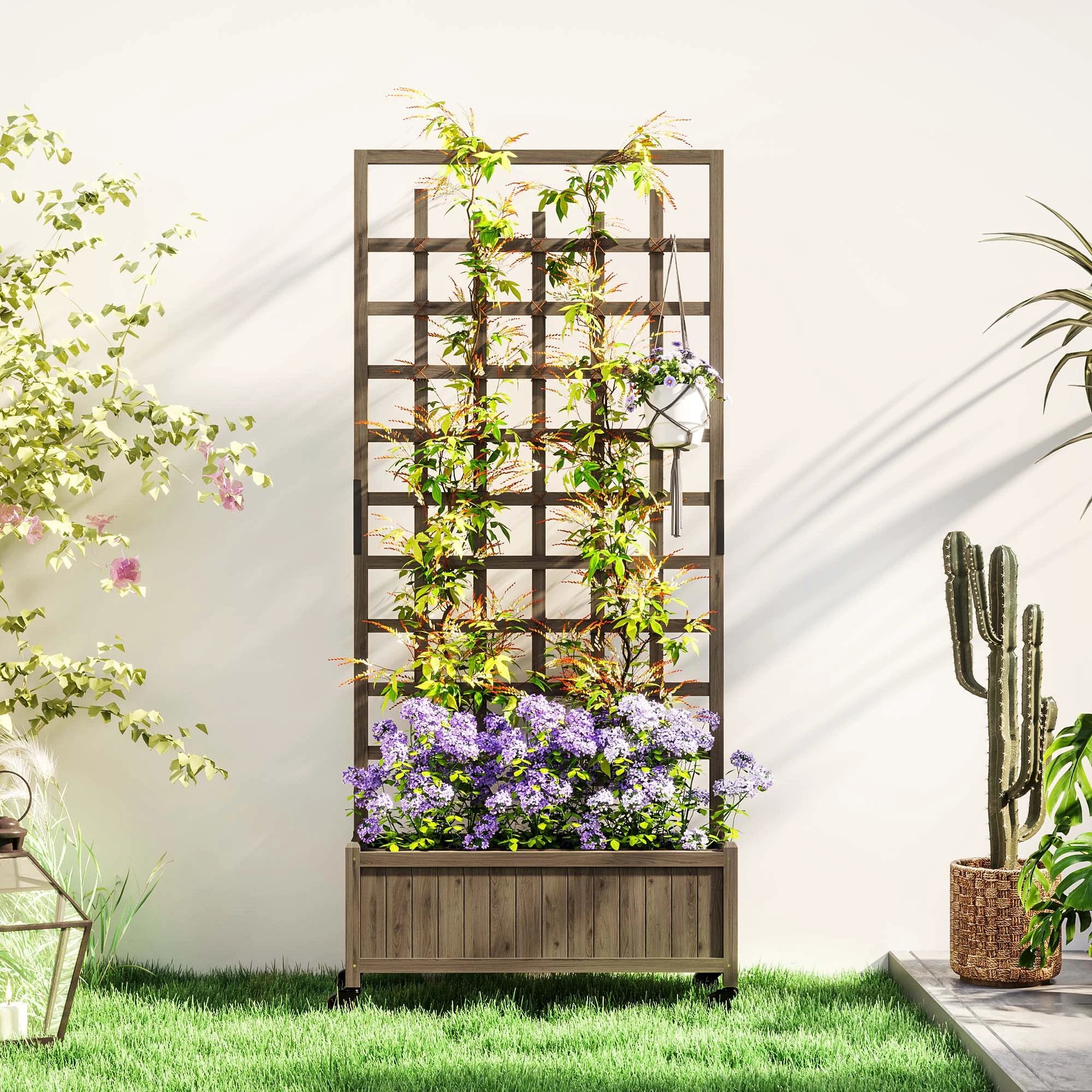 Outsunny Outsunny Wood Trellis Planter Tall Bedliner Climbers - Planters