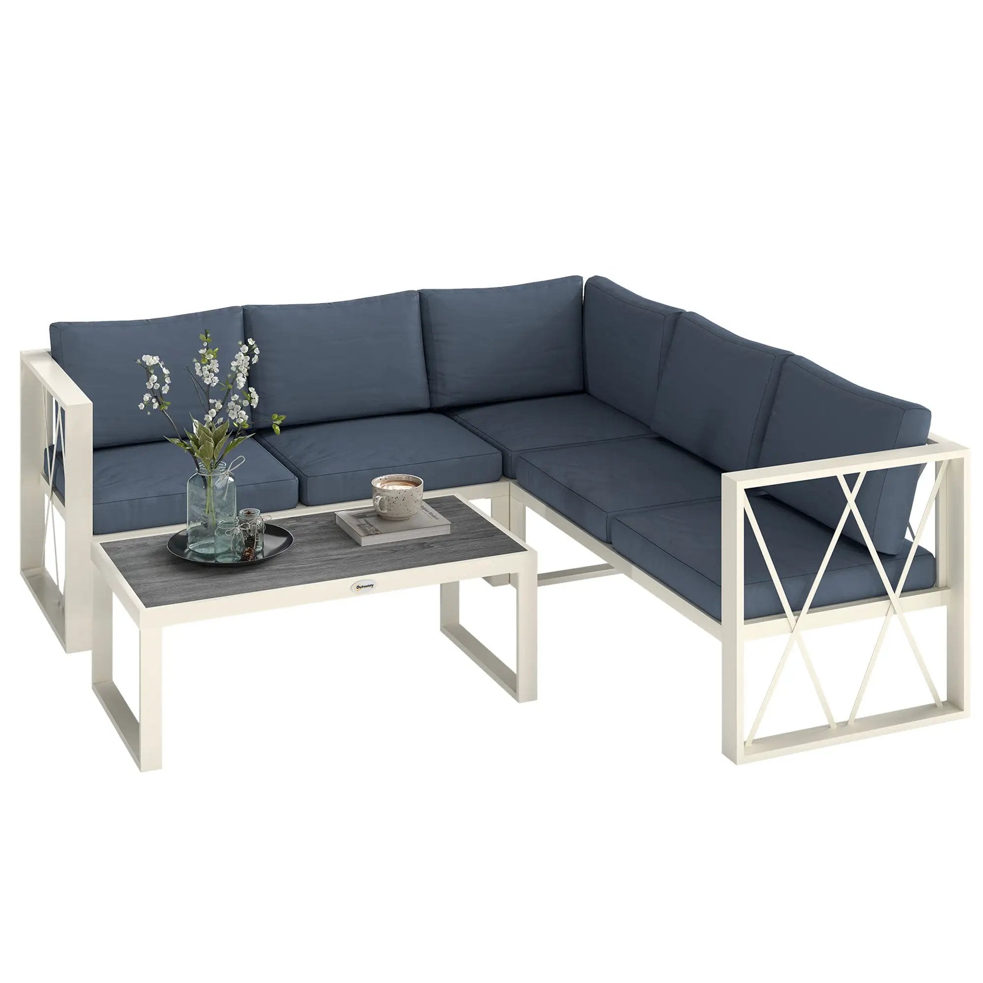 Outsunny Outsunny 5 Seater Sectional Outdoor Sofa Set with Loveseats for Garden Grey - Garden Sofa Sets