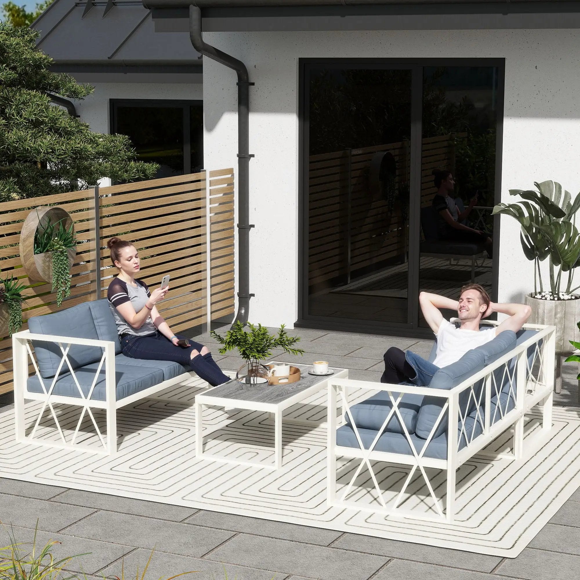 Outsunny Outsunny 5 Seater Sectional Outdoor Sofa Set with Loveseats for Garden Grey - Garden Sofa Sets