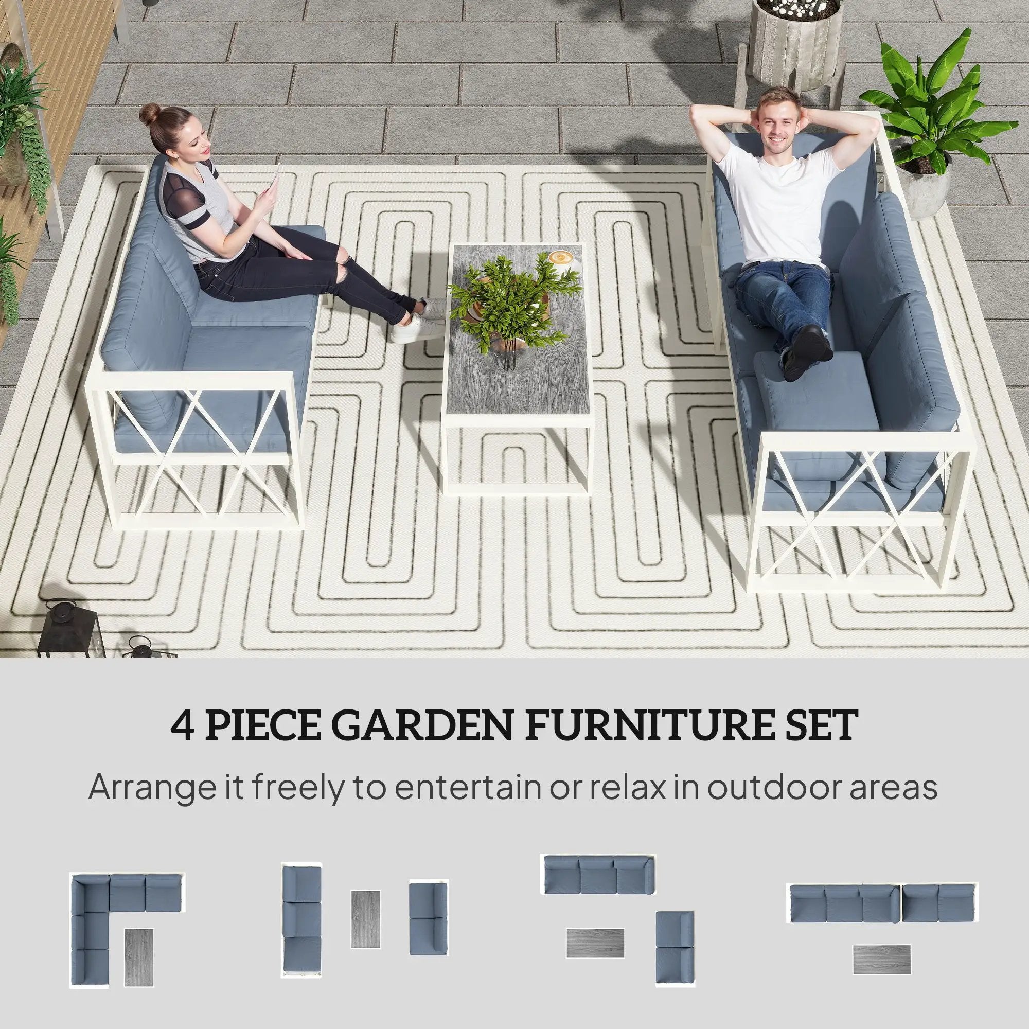 Outsunny Outsunny 5 Seater Sectional Outdoor Sofa Set with Loveseats for Garden Grey - Garden Sofa Sets