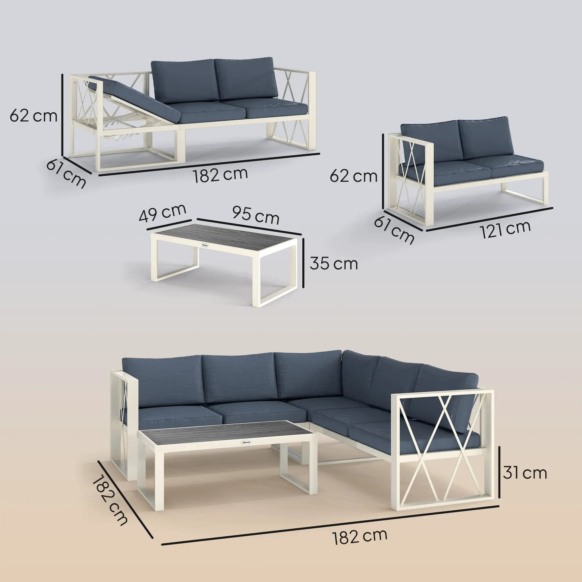 Outsunny Outsunny 5 Seater Sectional Outdoor Sofa Set with Loveseats for Garden Grey - Garden Sofa Sets