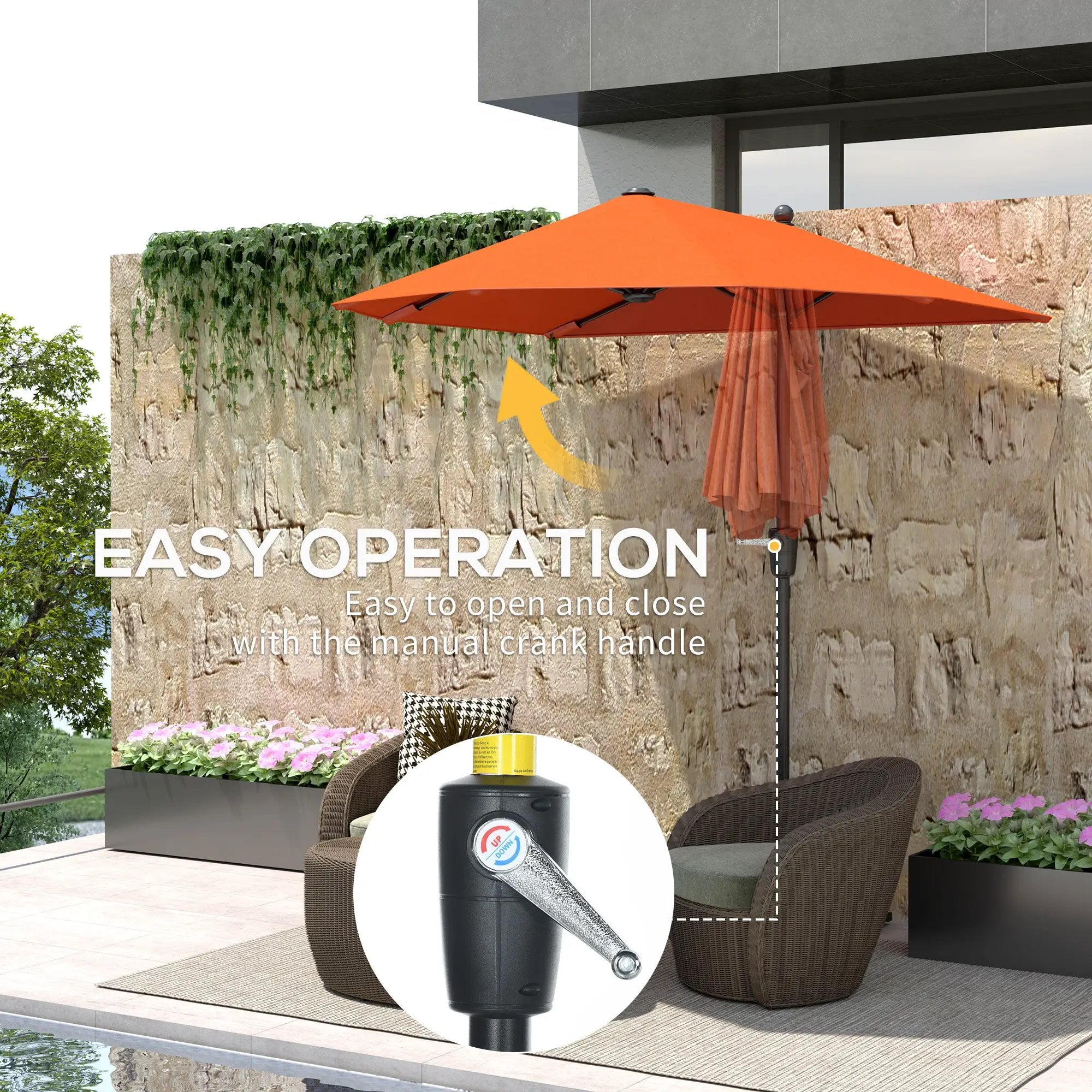 Outsunny Outsunny 2m Half Garden Parasol Market Umbrella w/ Crank Handle, Orange - Parasol