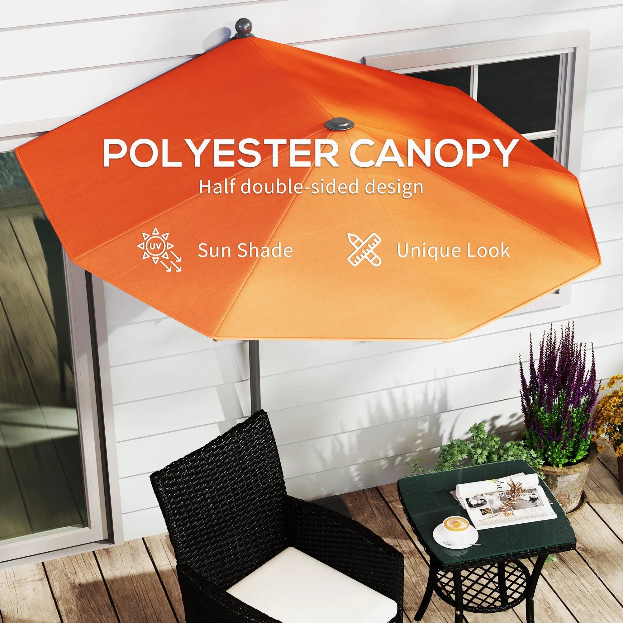 Outsunny Outsunny 2m Half Garden Parasol Market Umbrella w/ Crank Handle, Orange - Parasol