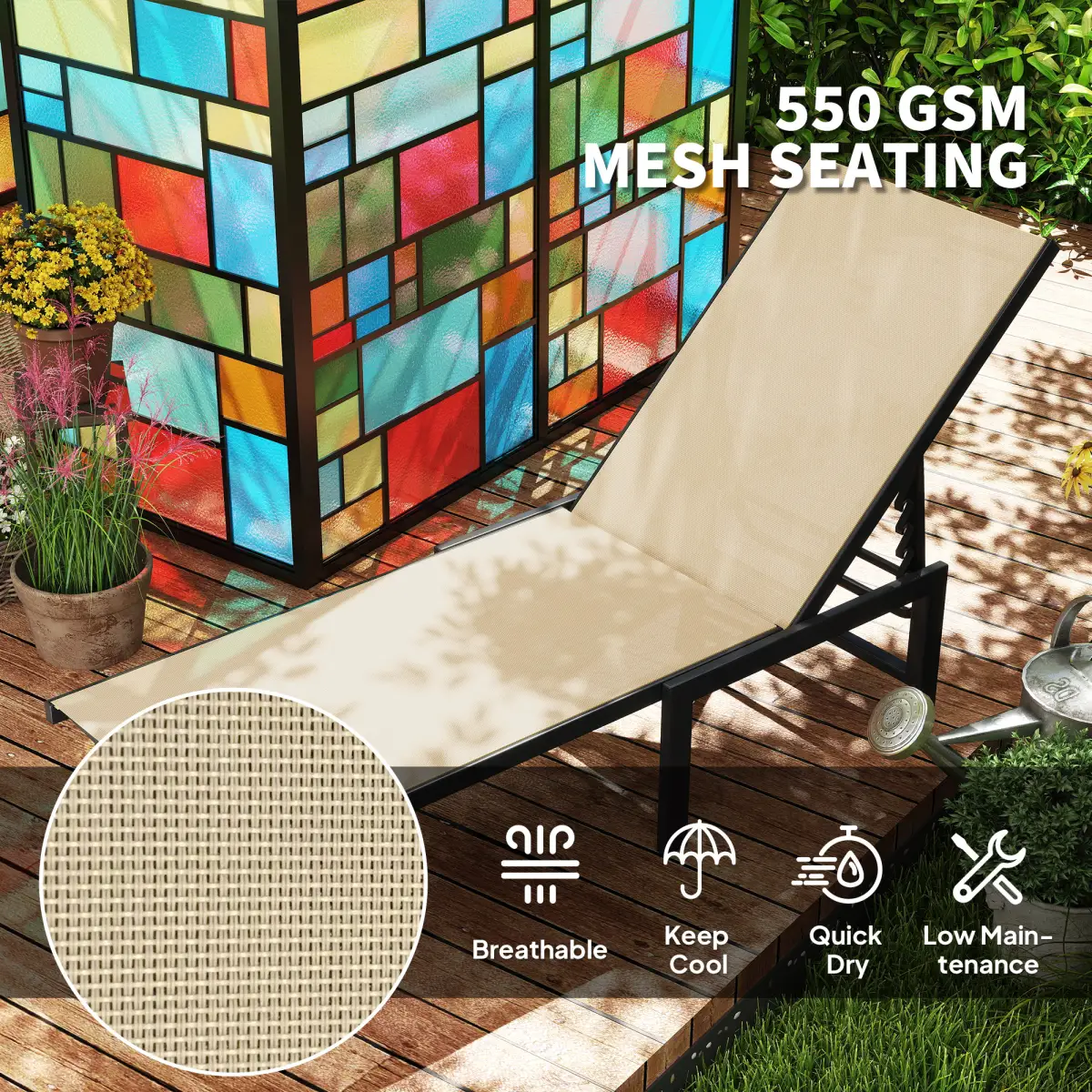 Outsunny Outsunny Sun Lounger, 5-Level Reclining Sunbed - Sun Lounger