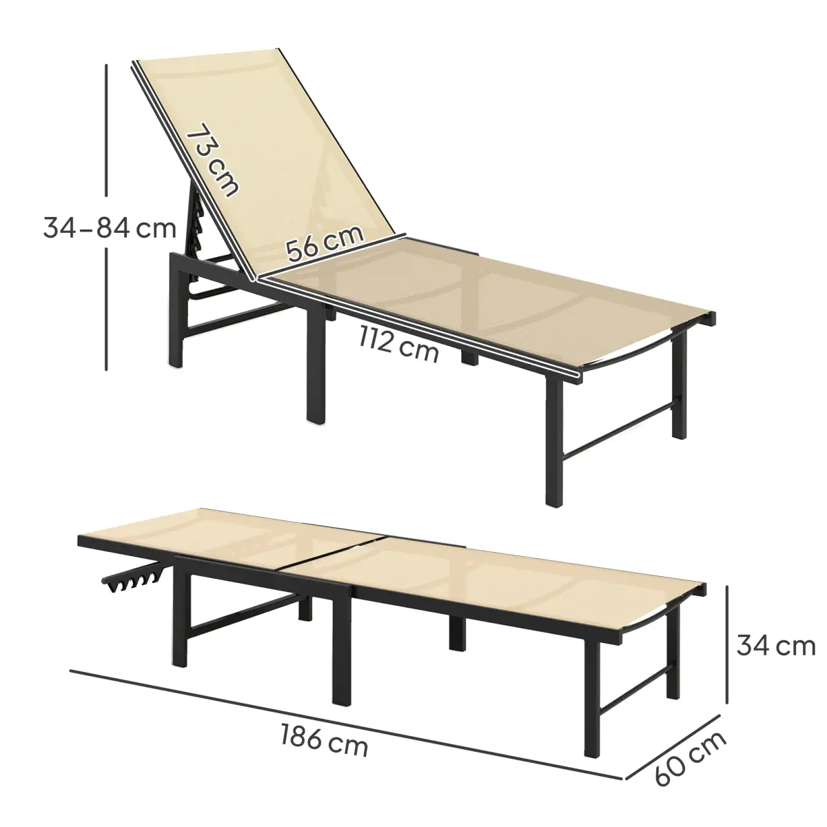 Outsunny Outsunny Sun Lounger, 5-Level Reclining Sunbed - Sun Lounger