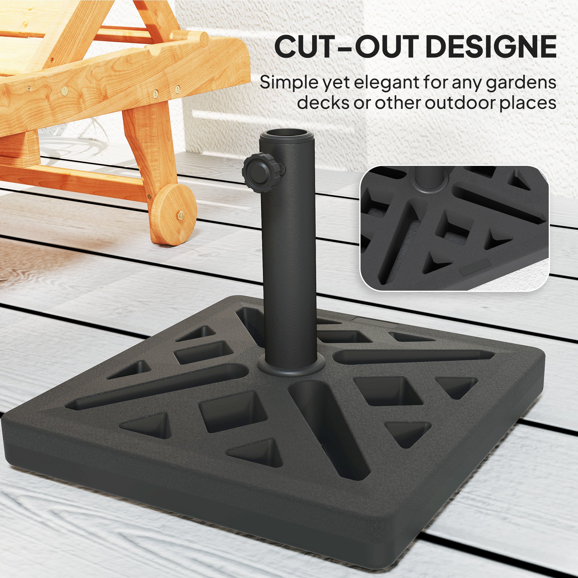 Outsunny Outsunny Parasol Base 15kg Garden Umbrella Stand with Cut-Out Design, Black - Parasol