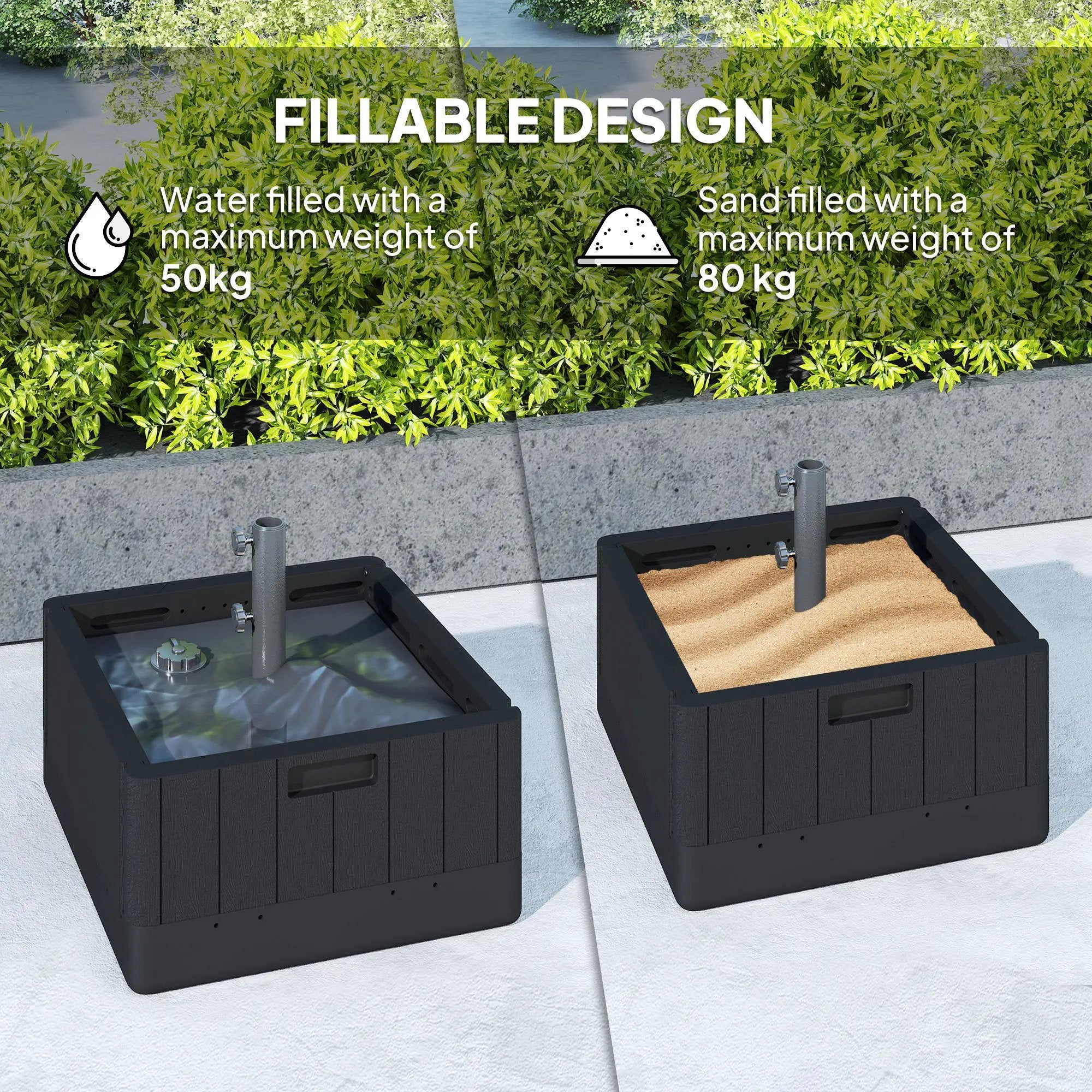 Outsunny Outsunny Garden Parasol Base, Sand/Water Filled Garden Umbrella Stand, Black - Parasol