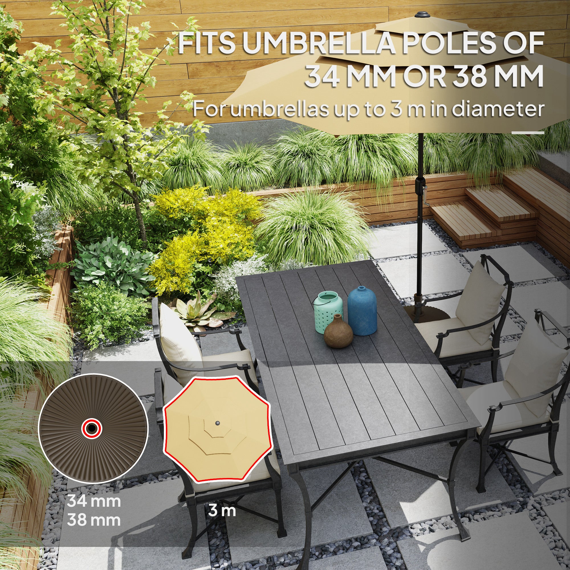 Outsunny Outsunny Garden Parasol Base, 28kg Sand Filled, 23kg Water Filled, Brown - Parasol