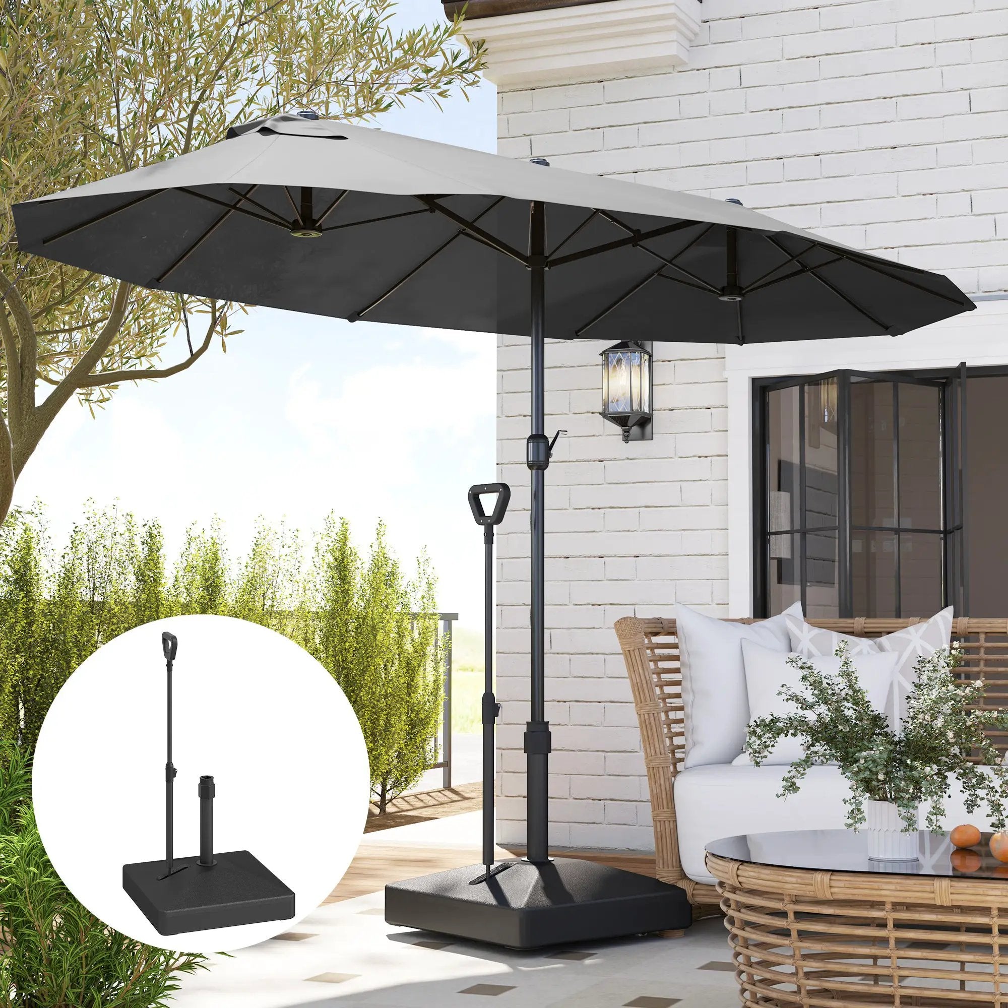 Outsunny Outsunny Garden Parasol Base Parasol Stand, Sand/Water Filled, Black - Parasol