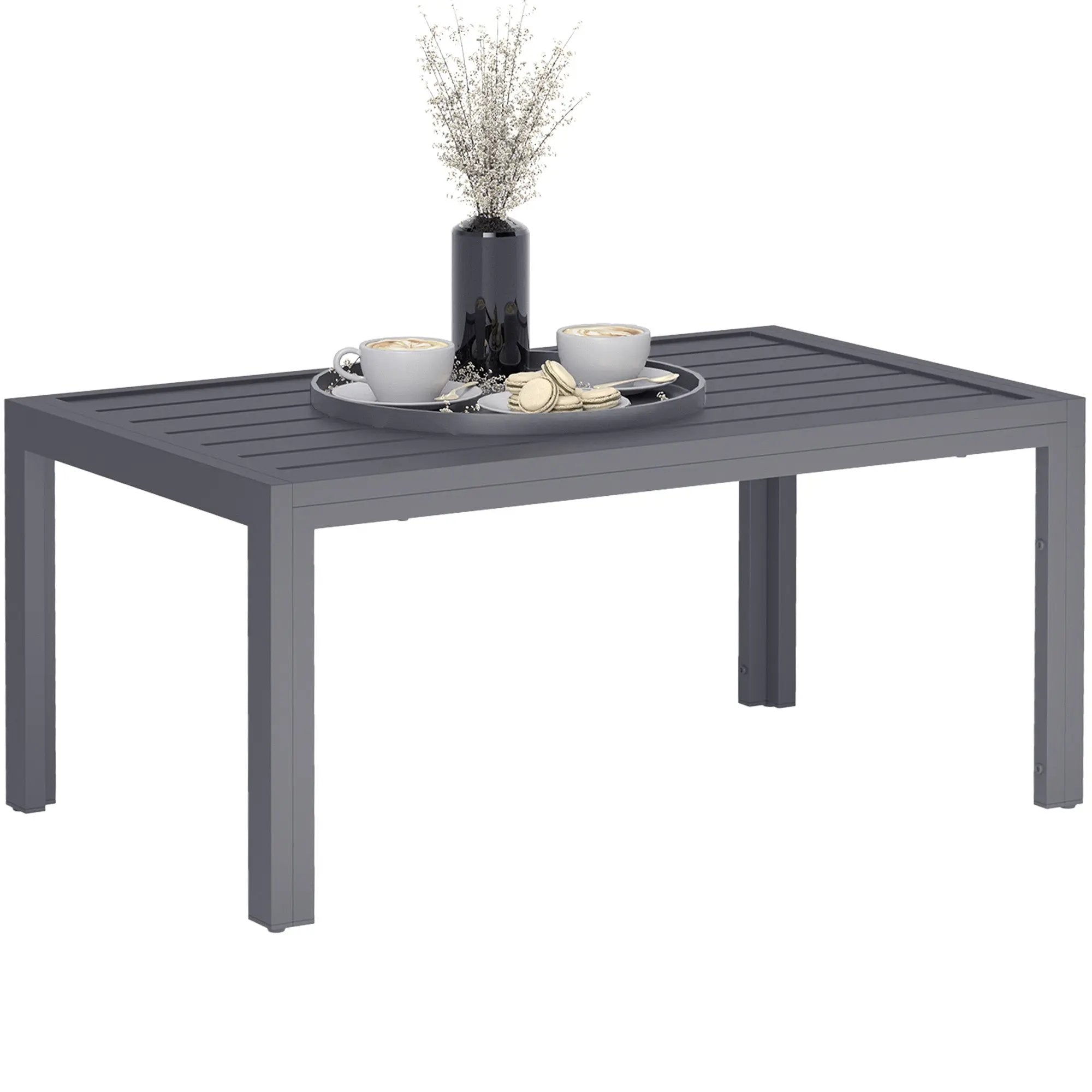 Outsunny Outsunny Outdoor Side Table Garden Table with Steel Frame and Slat Top Grey - Garden Table