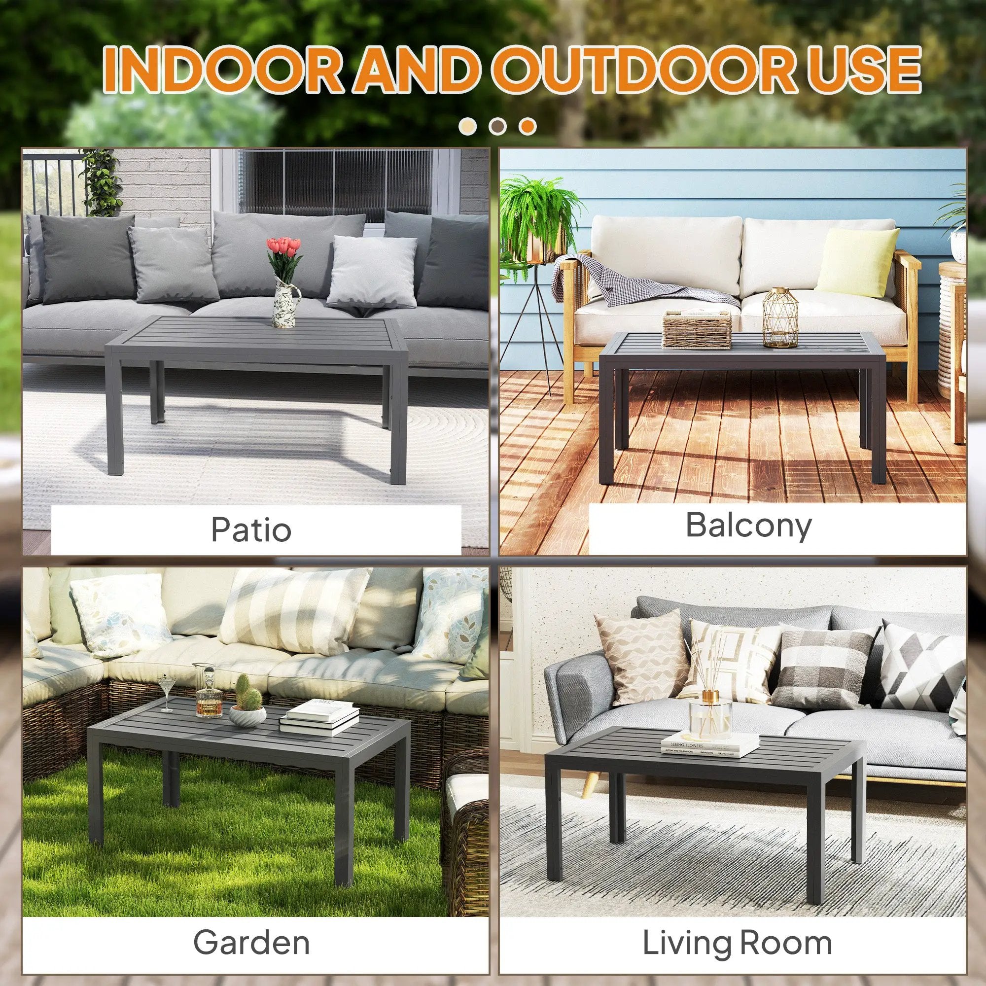 Outsunny Outsunny Outdoor Side Table Garden Table with Steel Frame and Slat Top Grey - Garden Table