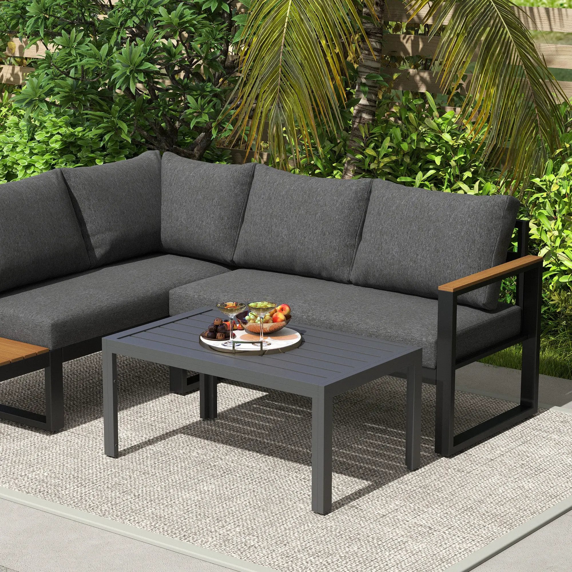 Outsunny Outsunny Outdoor Side Table Garden Table with Steel Frame and Slat Top Grey - Garden Table