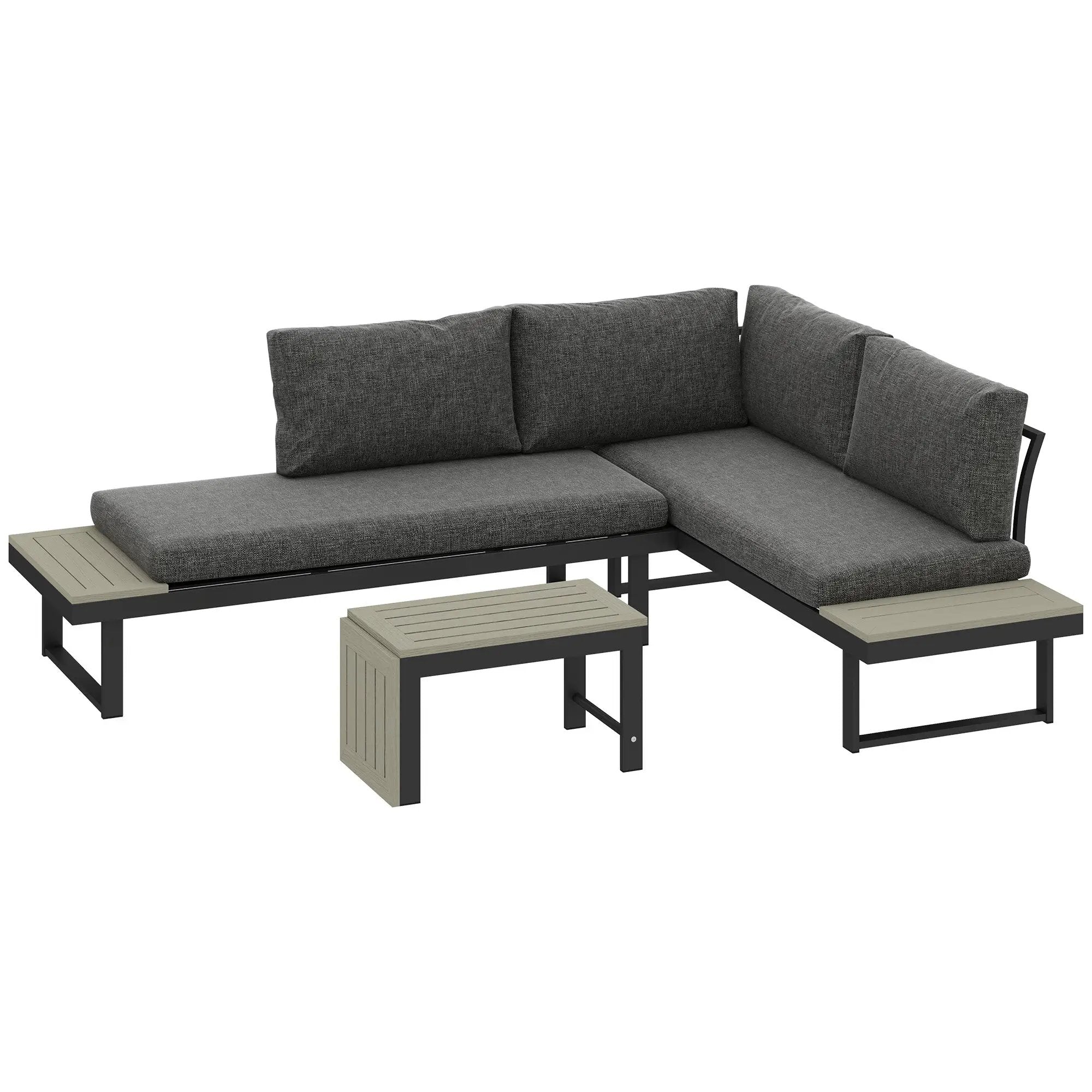 Outsunny Outsunny 4 Seater L Shaped Aluminium Garden Furniture Set with Coffee Table - Garden Sofa Sets