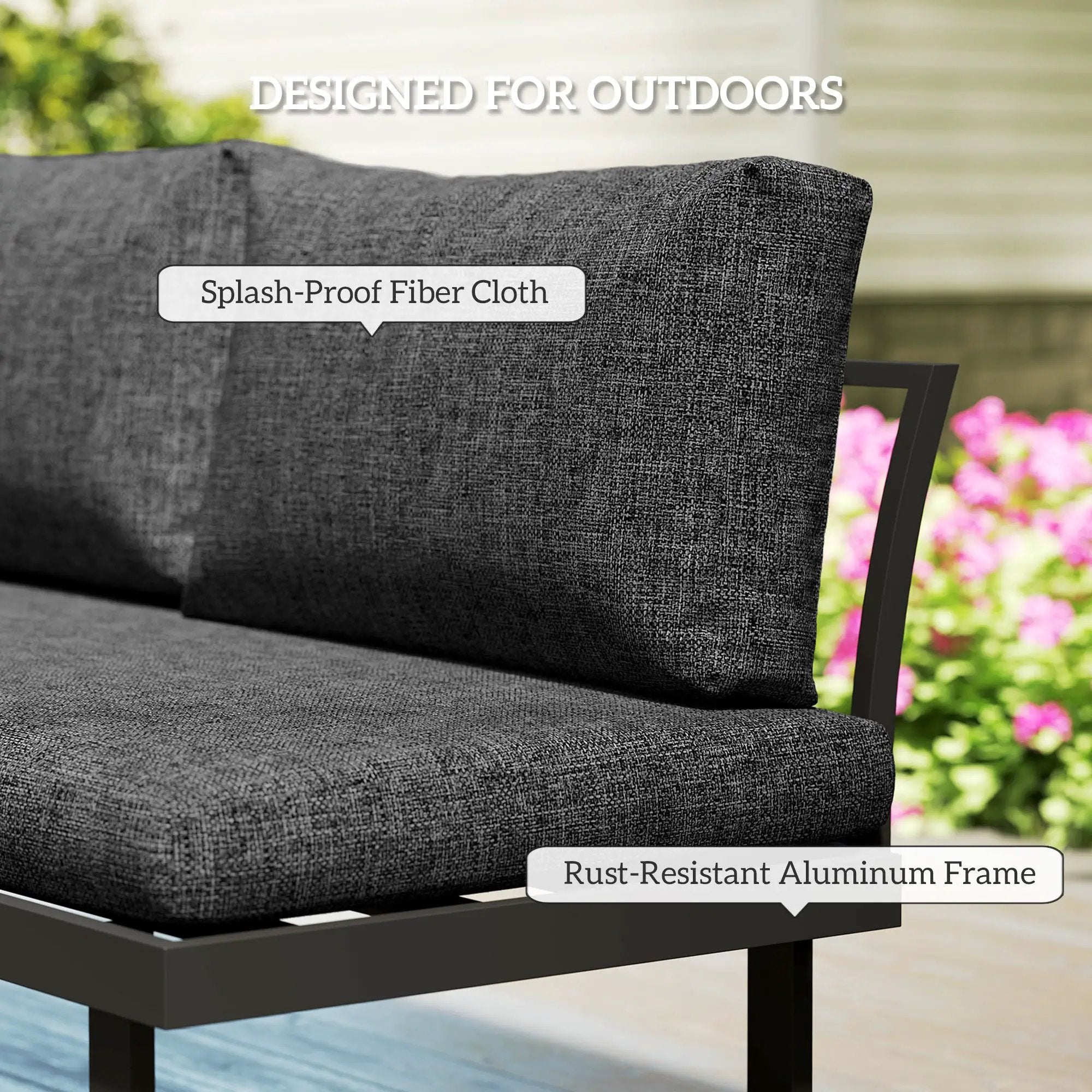 Outsunny Outsunny 4 Seater L Shaped Aluminium Garden Furniture Set with Coffee Table - Garden Sofa Sets