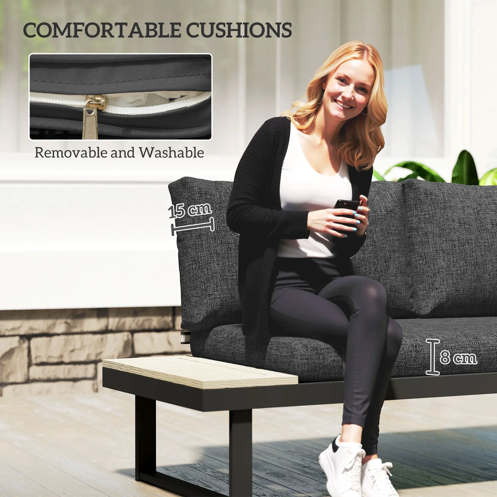 Outsunny Outsunny 4 Seater L Shaped Aluminium Garden Furniture Set with Coffee Table - Garden Sofa Sets