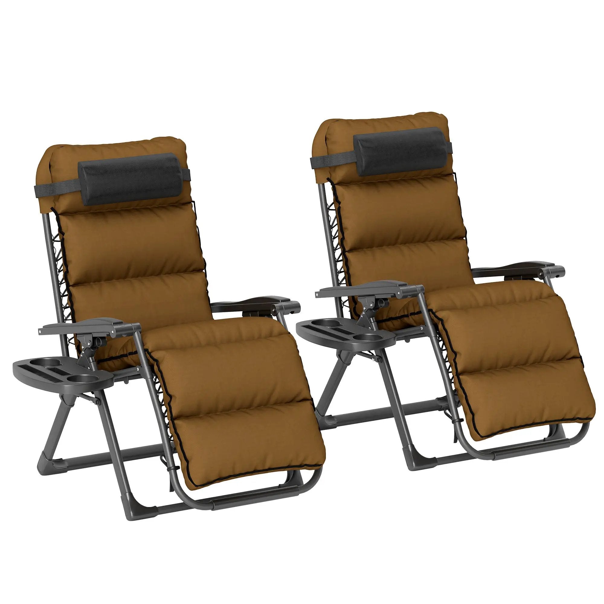 Outsunny Outsunny 2 Pieces Zero Gravity Chairs, Reclining Folding Sun Lounger, Brown - Sun Lounger