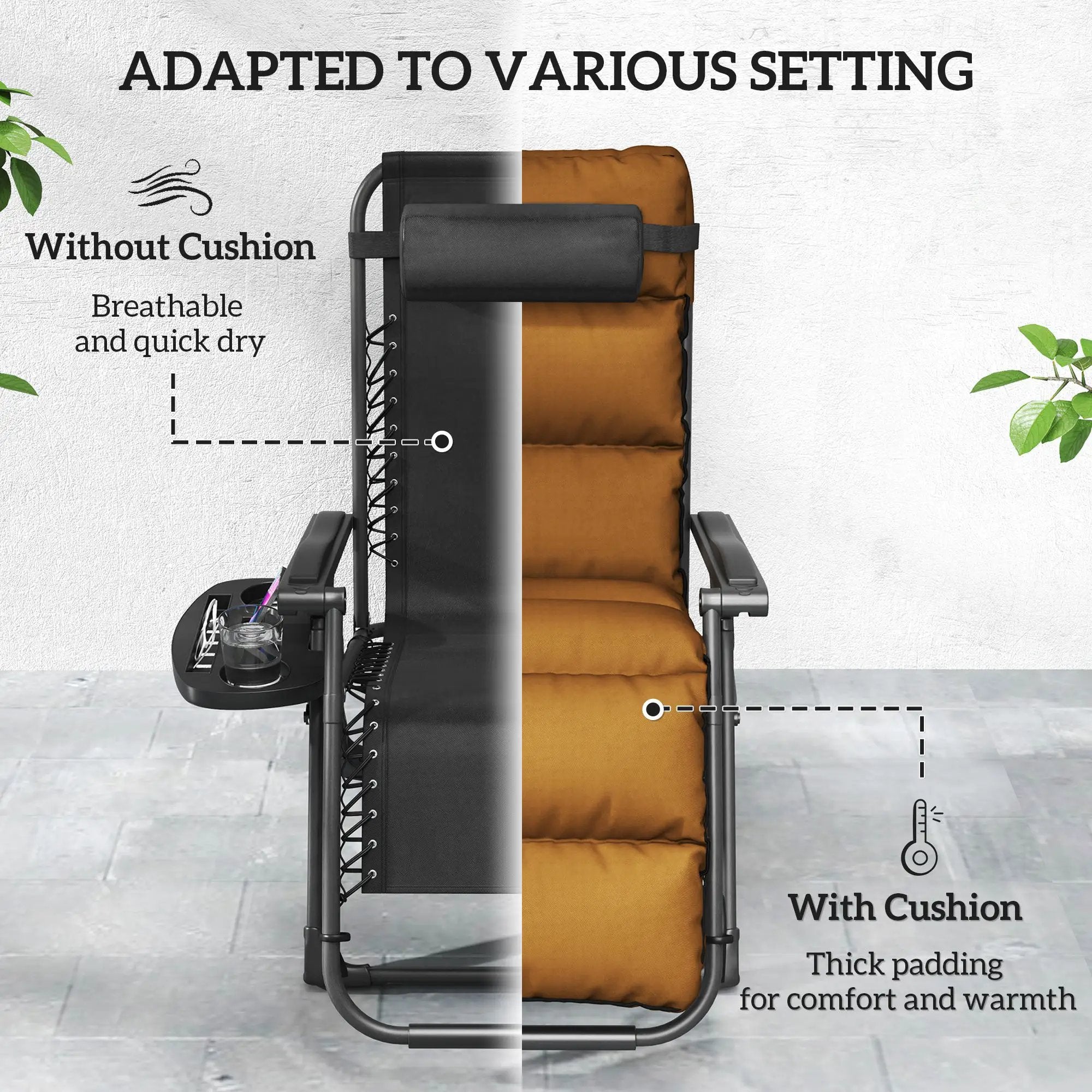 Outsunny Outsunny 2 Pieces Zero Gravity Chairs, Reclining Folding Sun Lounger, Brown - Sun Lounger