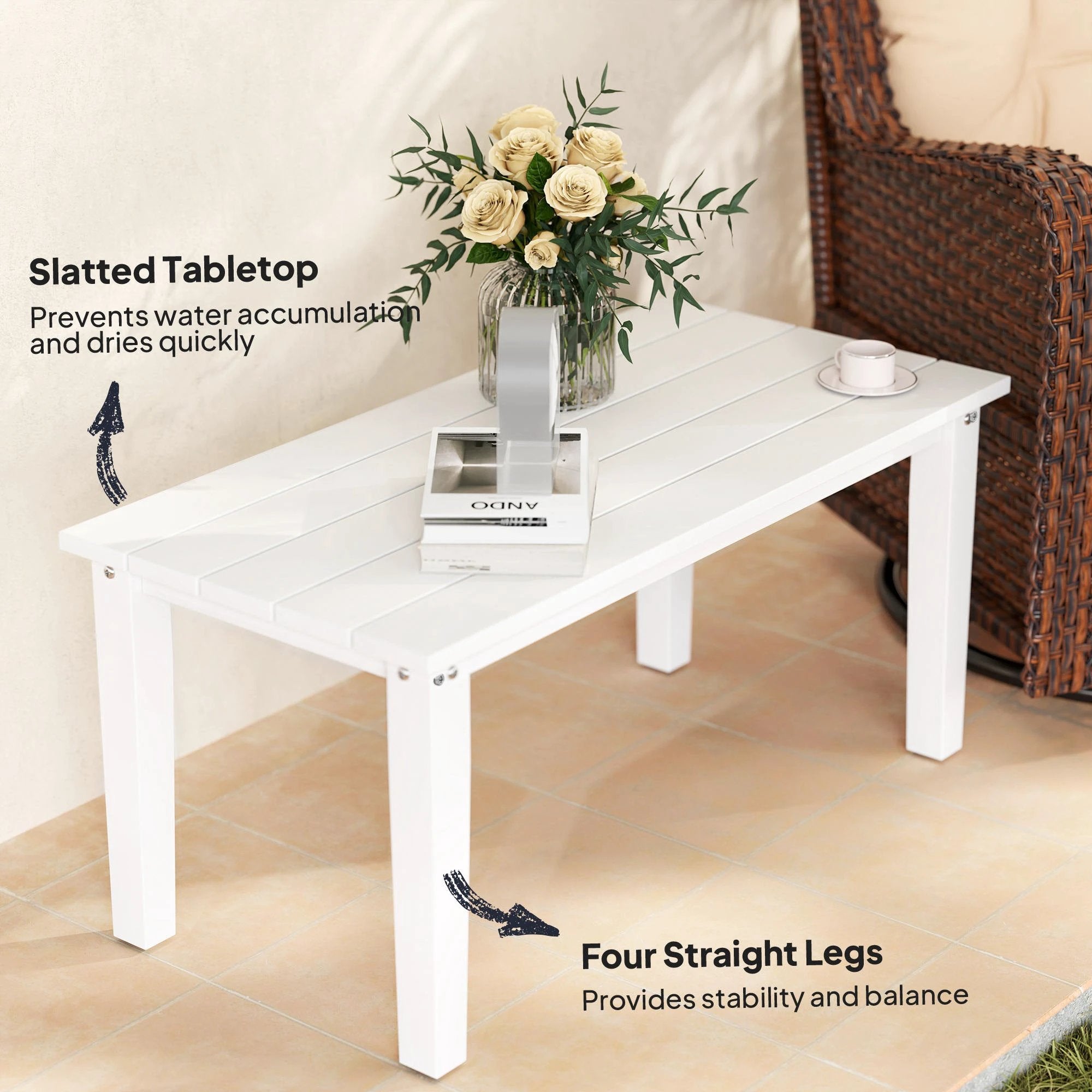 Outsunny Outsunny Garden Coffee Table Large HDPE Slatted Outdoor Patio - Coffee Table