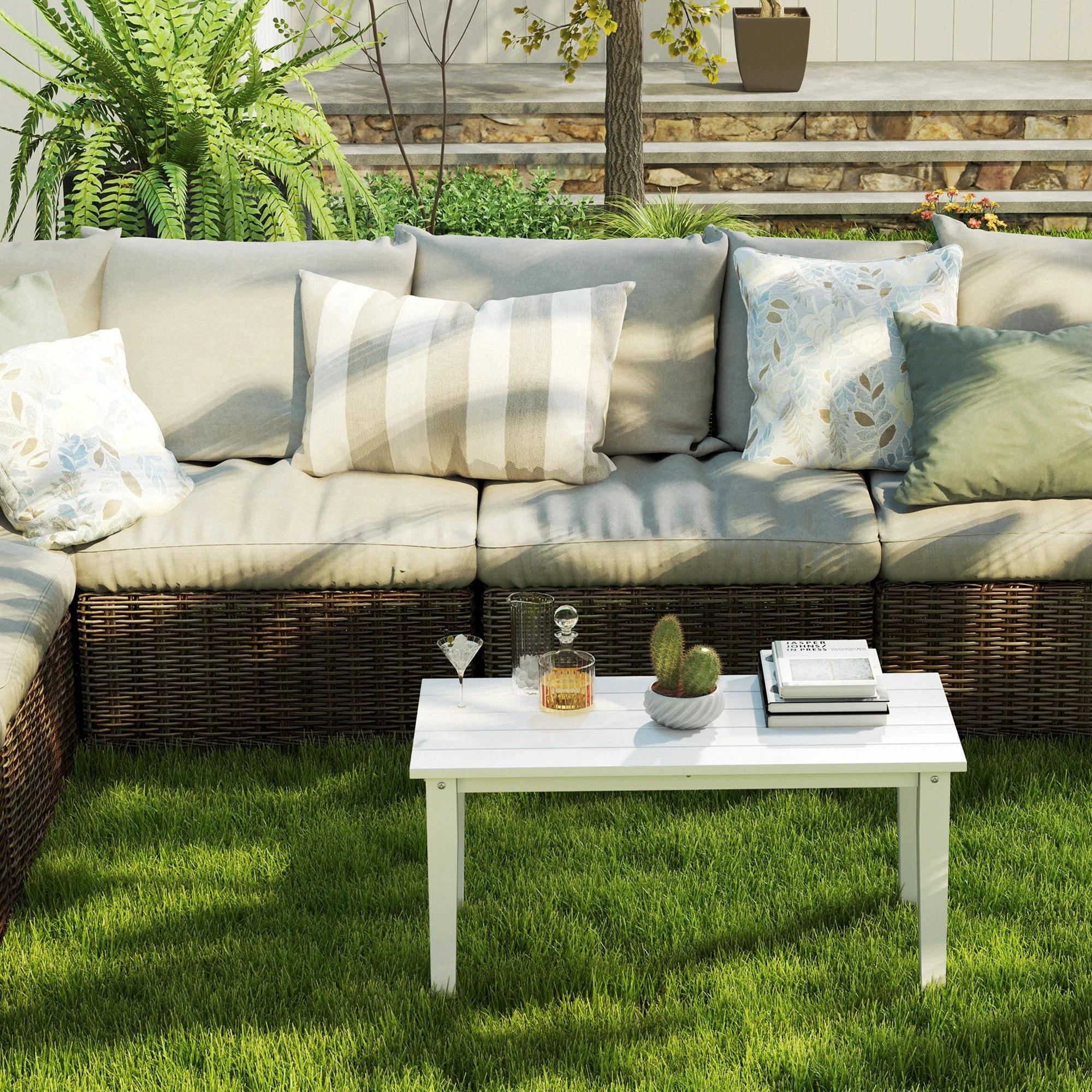 Outsunny Outsunny Garden Coffee Table Large HDPE Slatted Outdoor Patio - Coffee Table