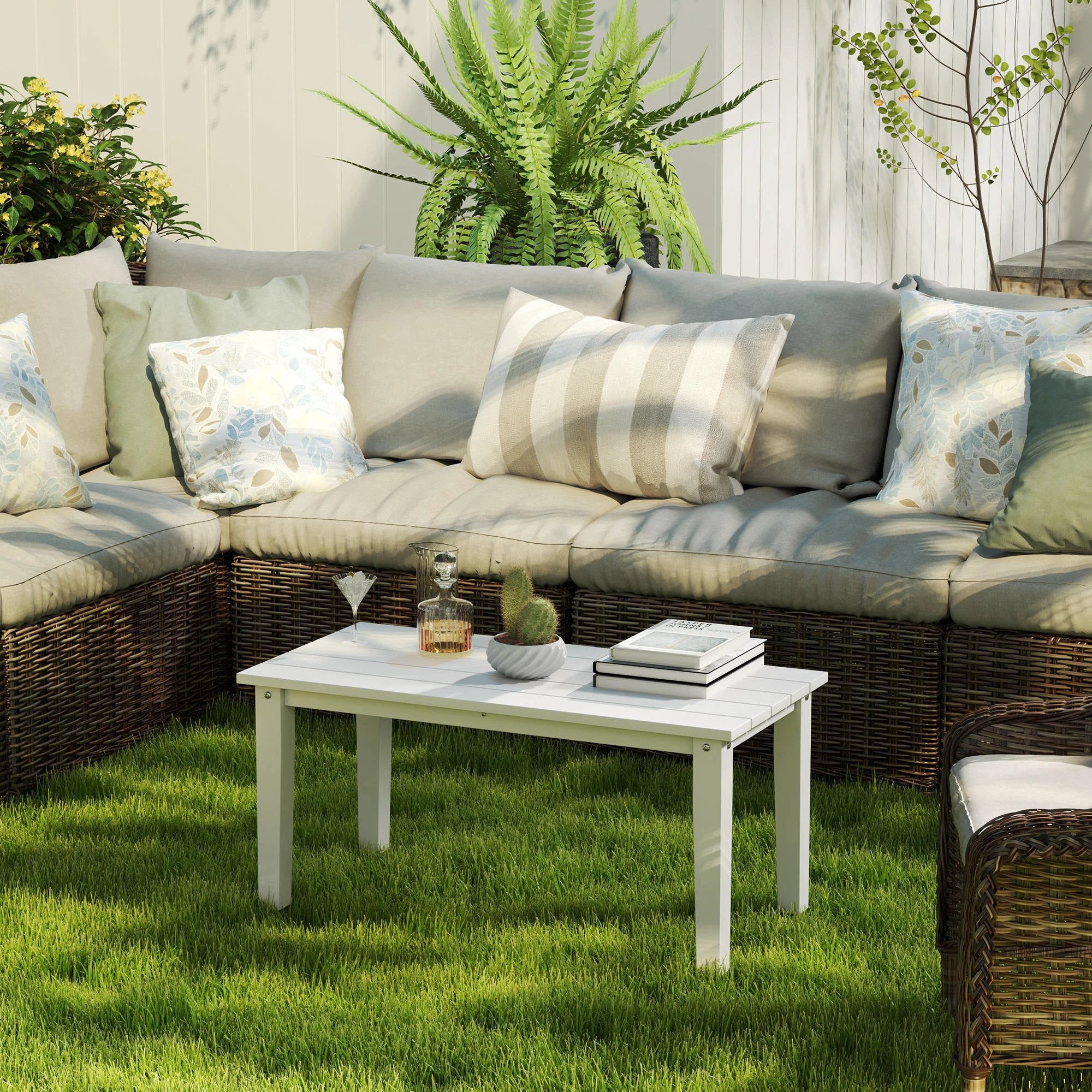 Outsunny Outsunny Garden Coffee Table Large HDPE Slatted Outdoor Patio - Coffee Table