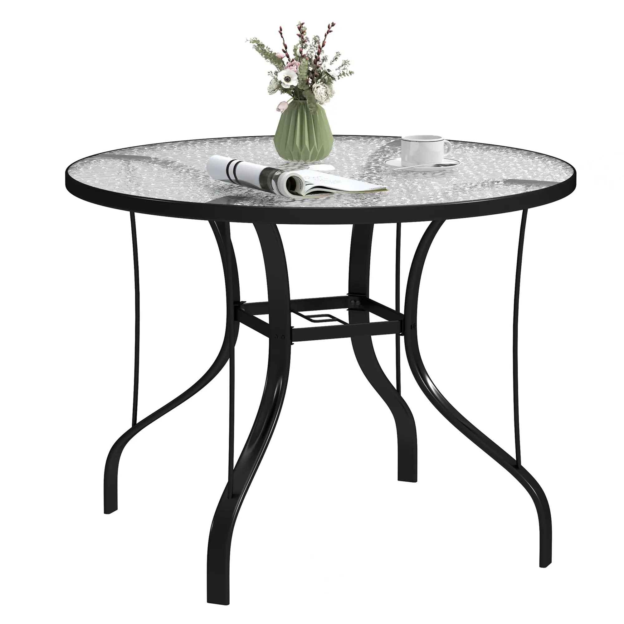 Outsunny Outsunny Outdoor Dining Table with Parasol Hole, Round, 96.5 x 96.5 x 71 cm - Garden Table