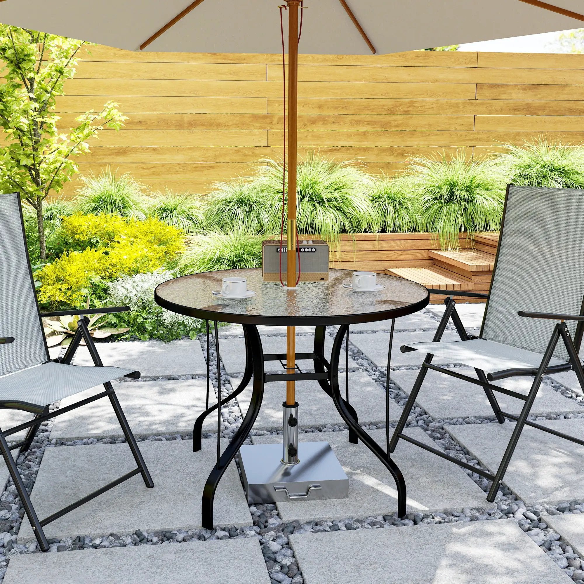 Outsunny Outsunny Outdoor Dining Table with Parasol Hole, Round, 96.5 x 96.5 x 71 cm - Garden Table