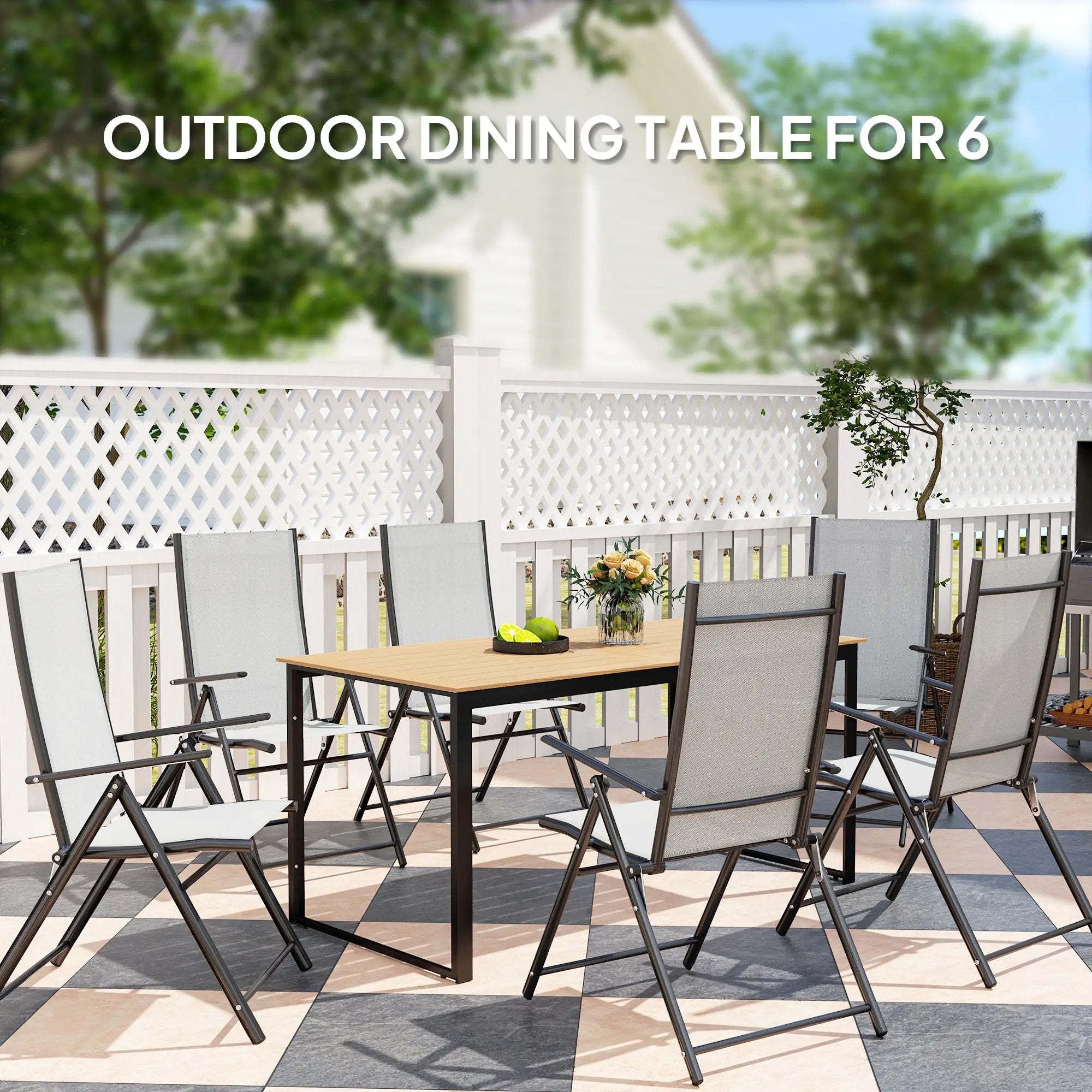 Outsunny Outsunny Garden Table for 6 People with Slatted Table Top, Metal Frame, Teak - Garden Table